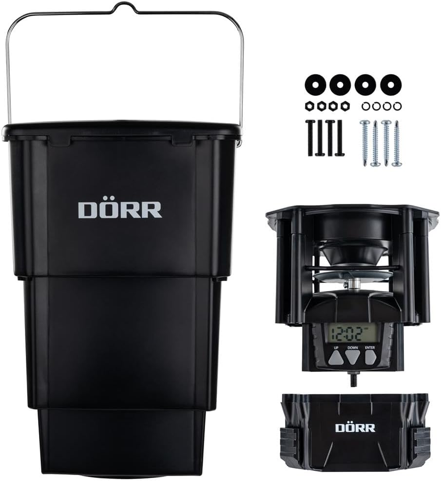 DÖRR Futterstreuer Compact - 4 Fütterungszeiten - Wildtiere - Fische - Einfache Steuerung - Verschiedene Futterarten - Mit Behälter