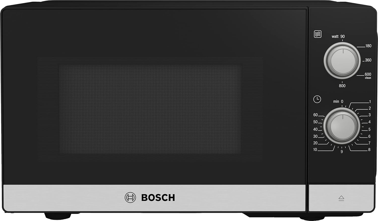 Bosch FFL023MS2 Serie 2 Mikrowelle, 26 x 44 cm, 800 W, Drehteller 27 cm, Türanschlag Links, AutoPilot 7 7 Automatikprogramme, Reinigungsunterstützung, LED-Touchdisplay, Edelstahl