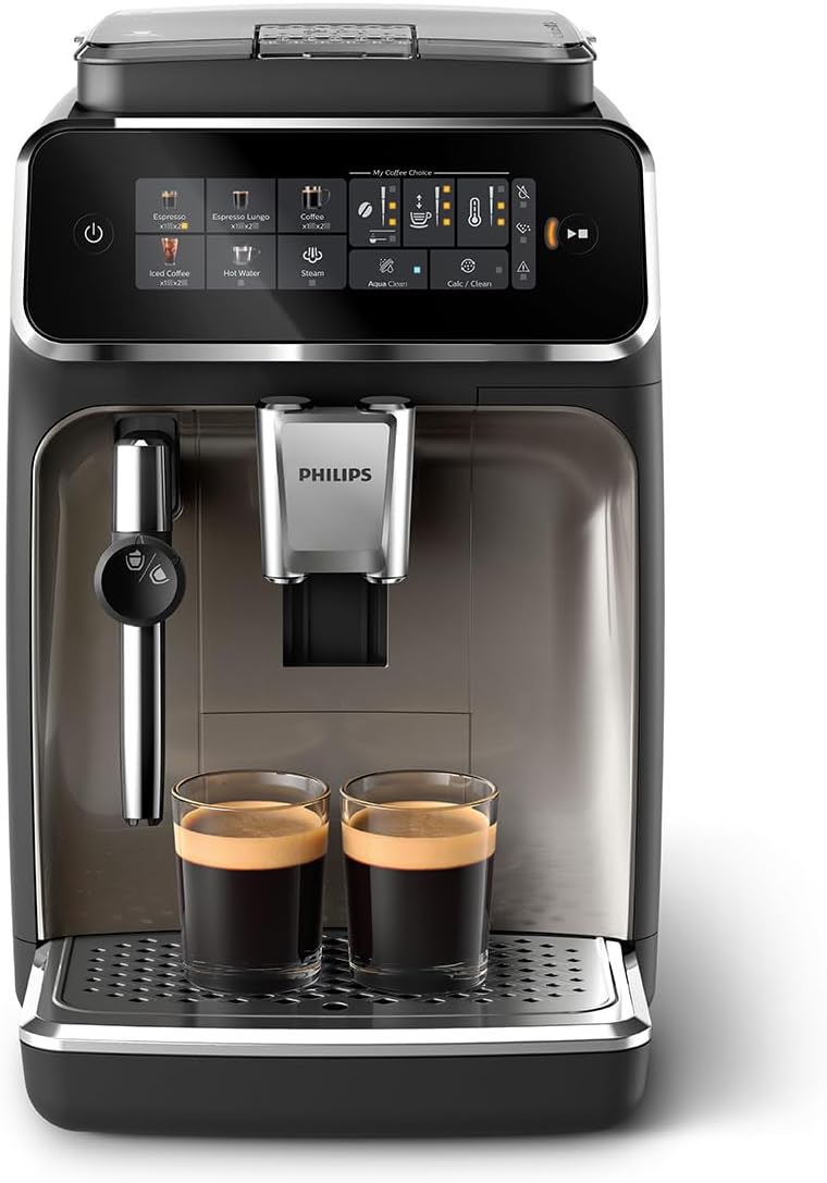 Philips 2300 Serie Vollautomatische Espressomaschine - 4 Getränke, modernes Farb-Touchscreen-Display, LatteGo-Milchsystem, SilentBrew, Keramikmahlwerk, AquaClean-Filter. Weißes Chrom (EP2333/40)