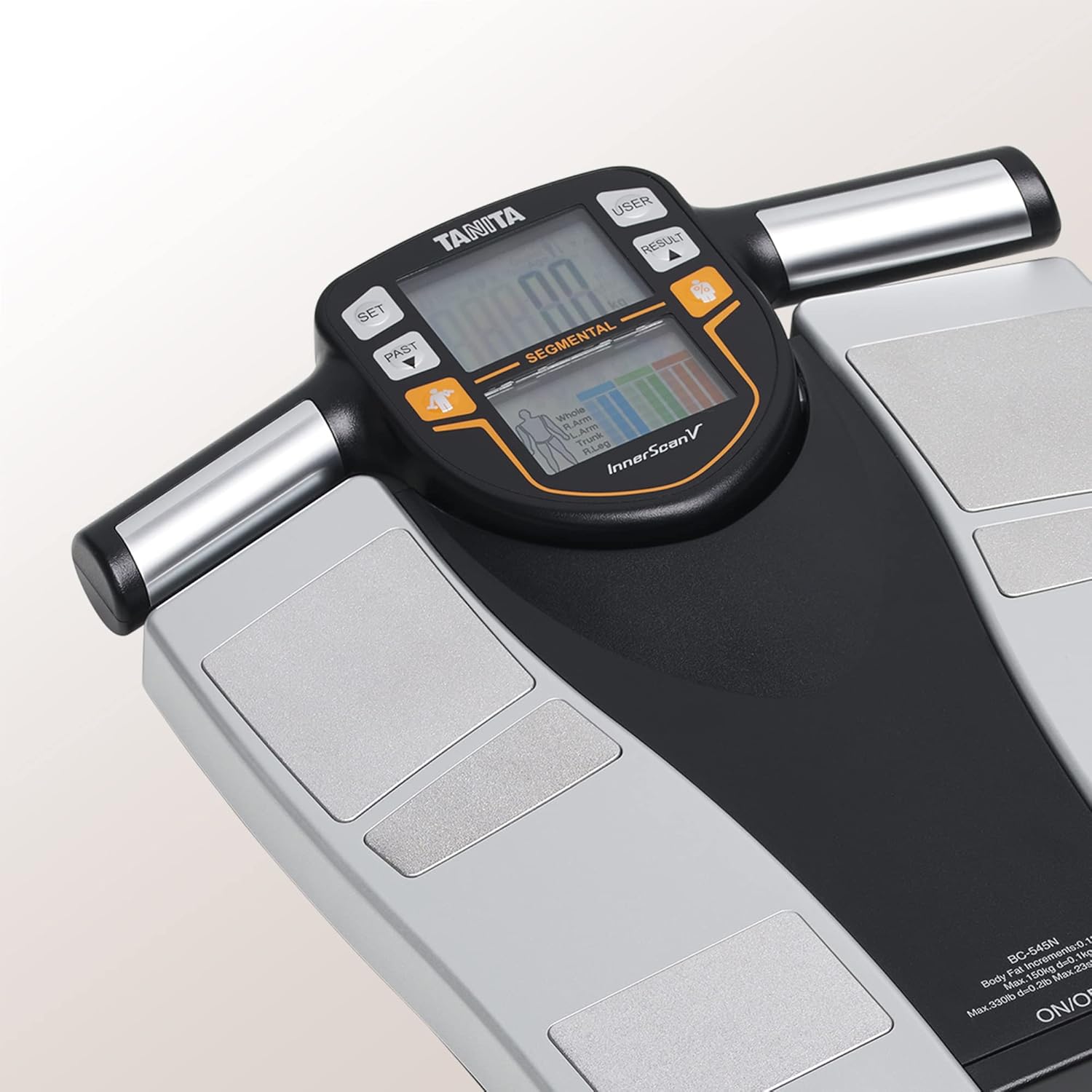 TANITA BC-545N Segment-Körperzusammensetzungswaage On Screen Messwerte pro Körperteil 10 Messungen Silber | 1er pack
