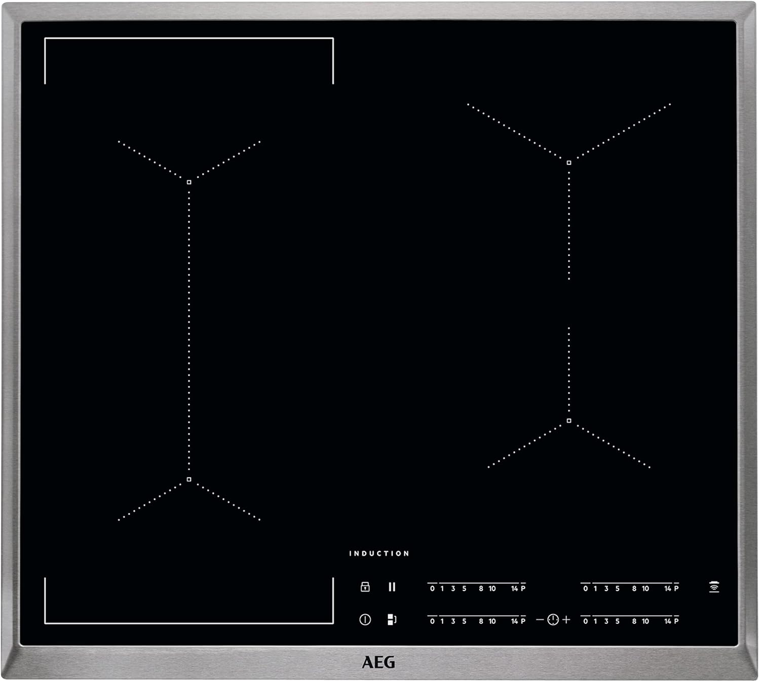 AEG IKE64441XB Autarkes Kochfeld / Induktion / Serie 6000 mit Bridge / Hob²Hood / Slider-Bedienung / 60 cm / Edelstahlrahmen / 4 Kochzonen / Bridge-Funktion / Powerfunktion / Kindersicherung