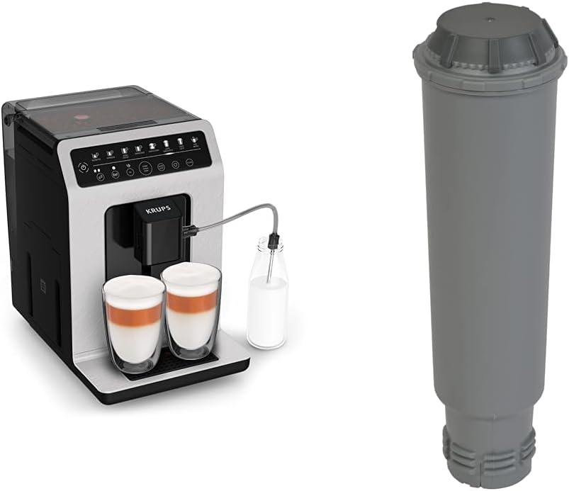 Krups Evidence ECOdesign Kaffeevollautomat mit Milchschlauch, 8 Getränke, 2-Tassen-Funktion, Recyceltes Material, Kaffeemaschine, Weiß/Schiefer, EA897A10