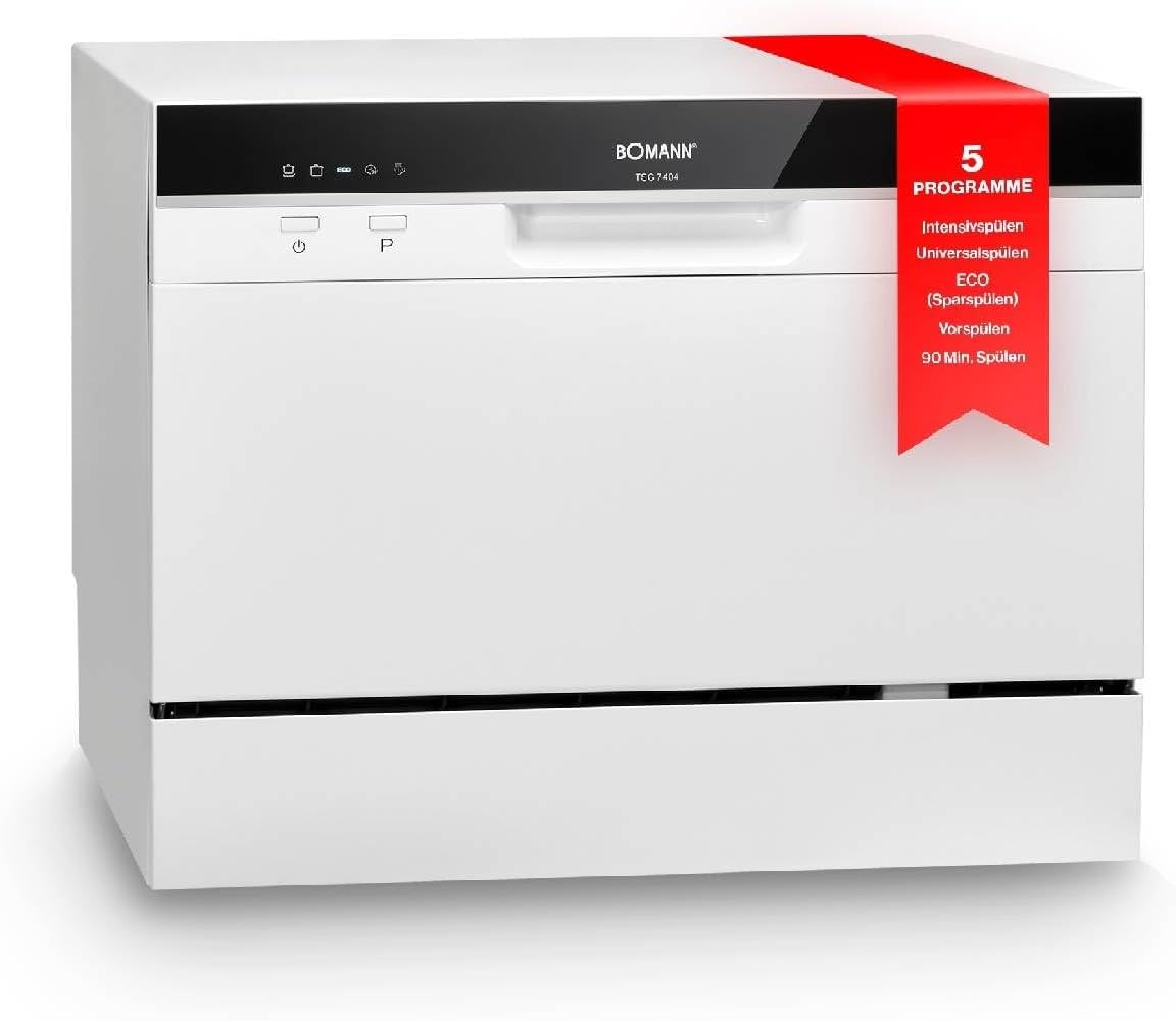Bomann Mini Geschirrspüler mit Wasseranschluss | inkl. Schlauch | Tisch Geschirrspüler leise | Mini Spülmaschine für kleine Küchen/Camping | Spülmaschine klein m. Überlaufsicherung | TSG 7405 schwarz