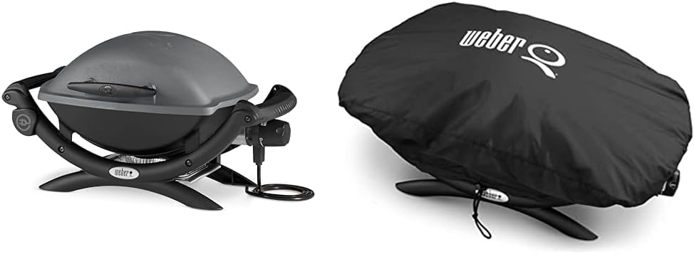 Weber Q1400 Elektrogrill, 43 x 32cm Grillfäche, portabler BBQ Grill, 2-geteilter porzellanemaillierter Guss-Grillrost, Aluminiumguss Deckel & Gehäuse - Dark Grey (52020079)