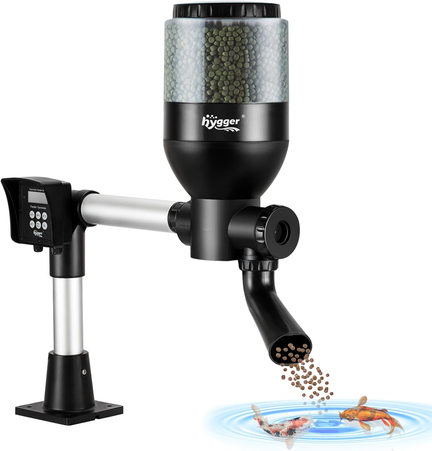 hygger Futterautomat Teich, Large Programmierbarer Fischfutterautomat Outdoor mit LCD Display Controller, Automatischer Fischfutterspender 5.5 Liters Fish Feeder Pond Koi for Weekend Holiday