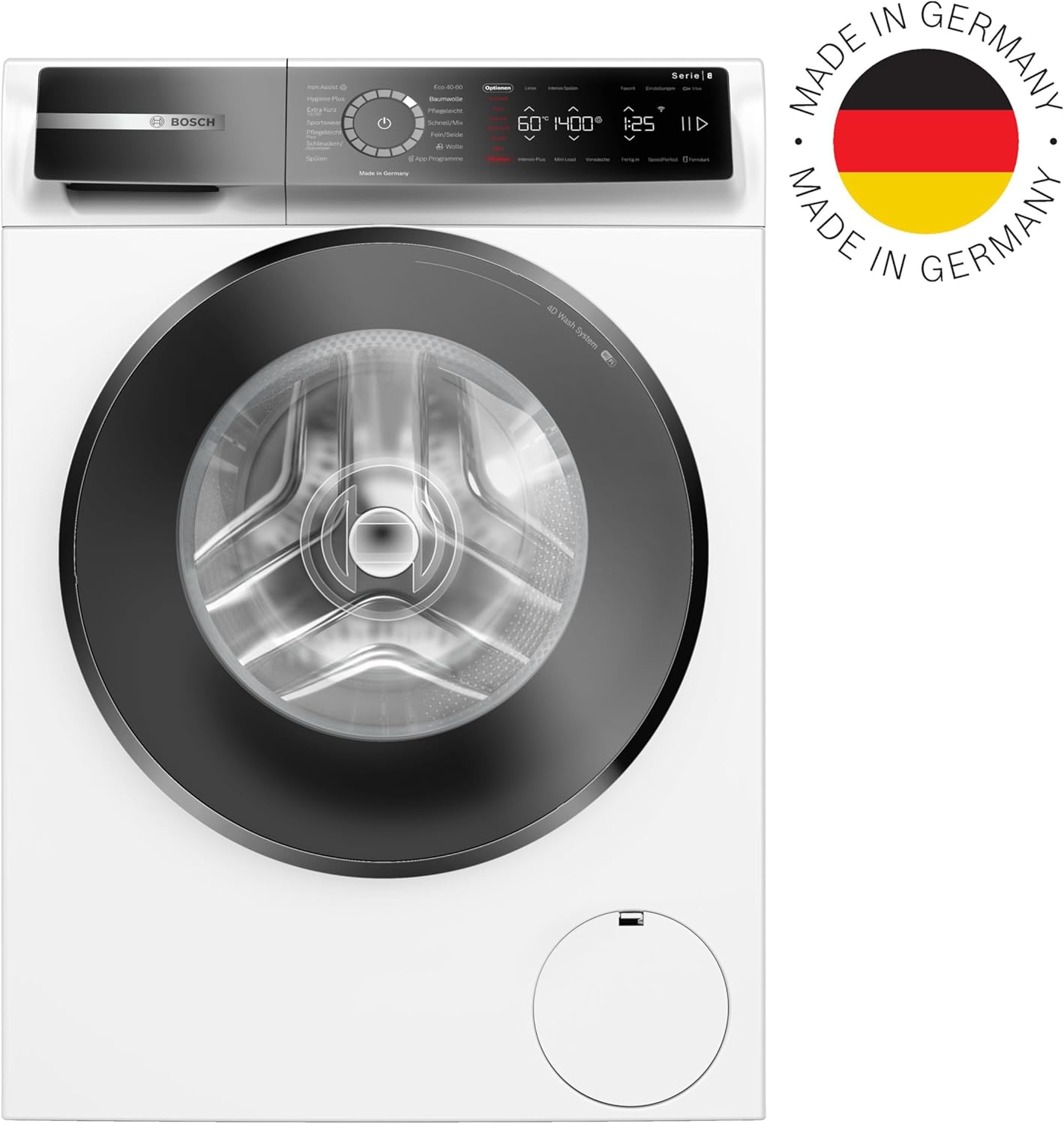 Bosch WGB244010, Serie 8, Smarte Frontlader Waschmaschine, 9 kg, 1400 UpM, Made in Germany, intelligente Waschmittel Dosierung i-Dos, entfernt 16 Fleckenarten, SpeedPerfect, spart Wasser & Energie