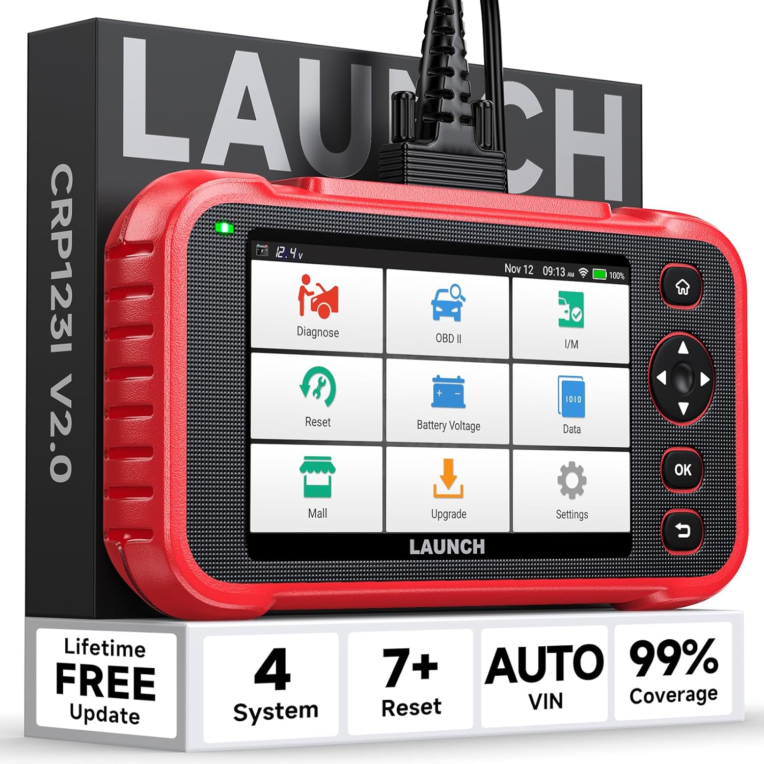 Launch CRP123I V2.0 OBD2 Diagnosegerät Auto, 4 Systeme Auslesegerät Auto, Launch Diagnosegerät mit Öl/EPB/DPF/SAS/BAS/BMS/Drosselklappe Reset, Auto VIN, Batterie-Test, Lebenslanges Update Scan Tool