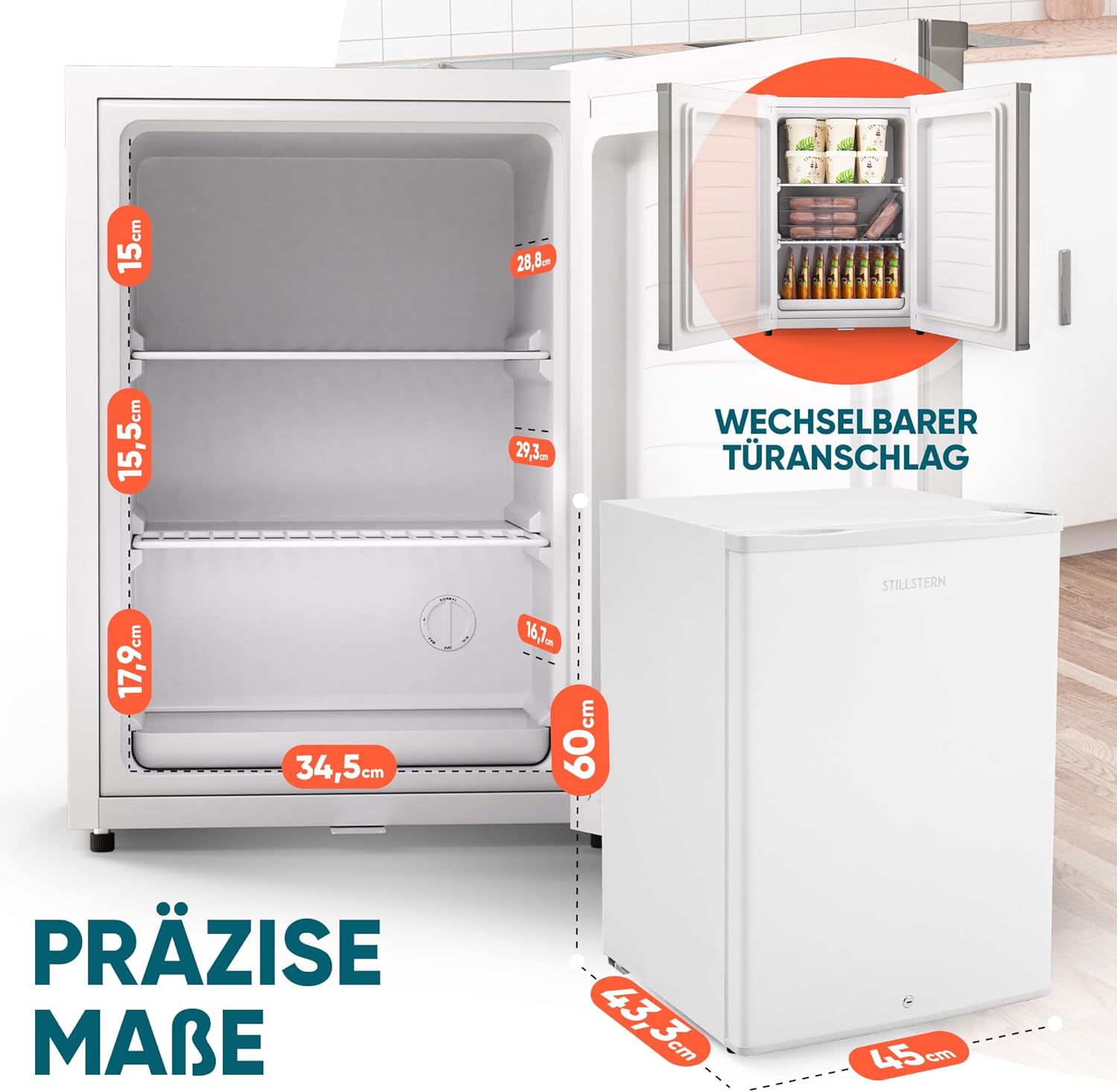 Stillstern Mini Gefrierschrank (42L) -18°C, Eiswürfelschale, Schloss, Türanschlag wechselbar, 4-Sterne Tiefkühlschrank für Camping/Büro Gefriertruhe Klein Gefrierschrank Klein Tiefkühltruhe
