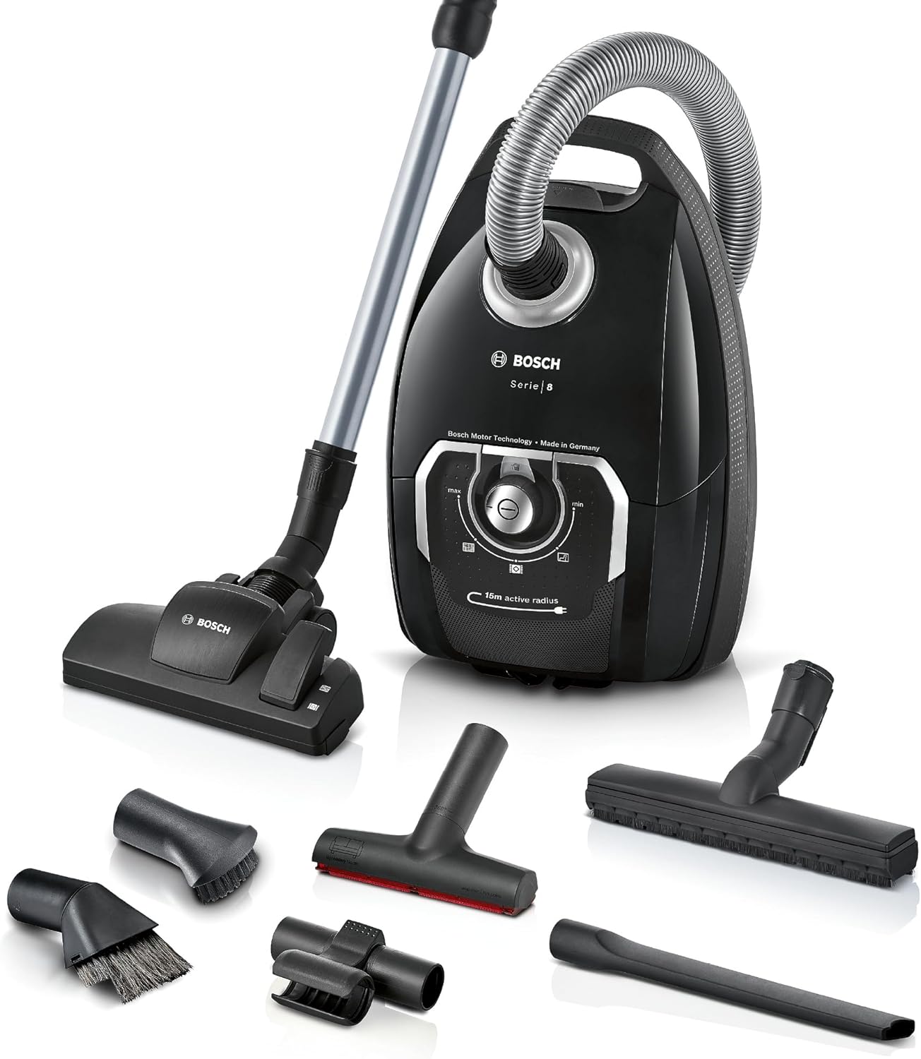 Bosch Staubsauger mit Beutel Serie 8 BGB75X494, Bodenstaubsauger, ideal für Allergiker, Hygiene-Filter, Bodendüse für Parkett, Teppich, Fliesen, langes Kabel, leise, 650 W, blau