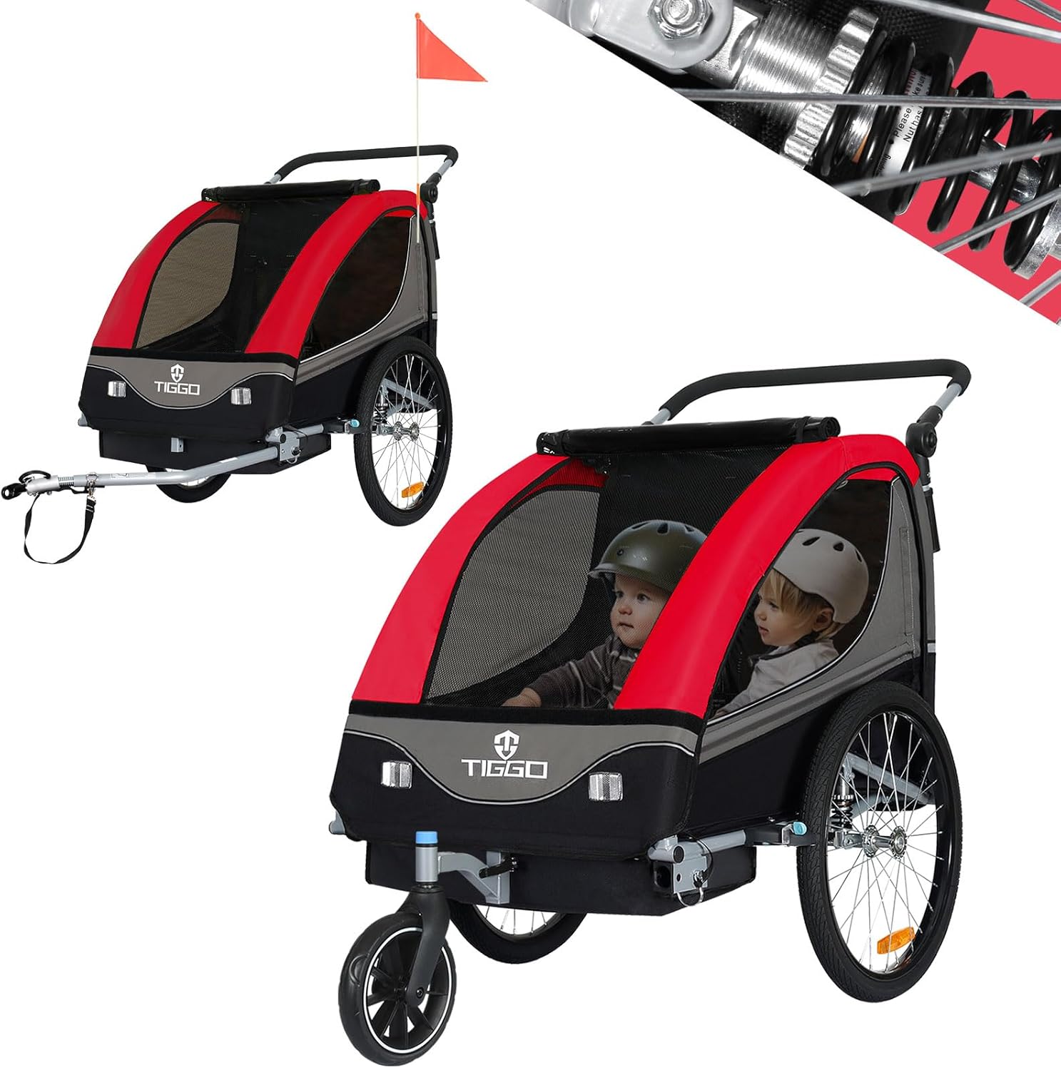 Tiggo S2 Kinderanhänger mit Federung Jogger 2 in 1 Kinder Buggy fahrradanhänger Anhänger 360° Drehbar