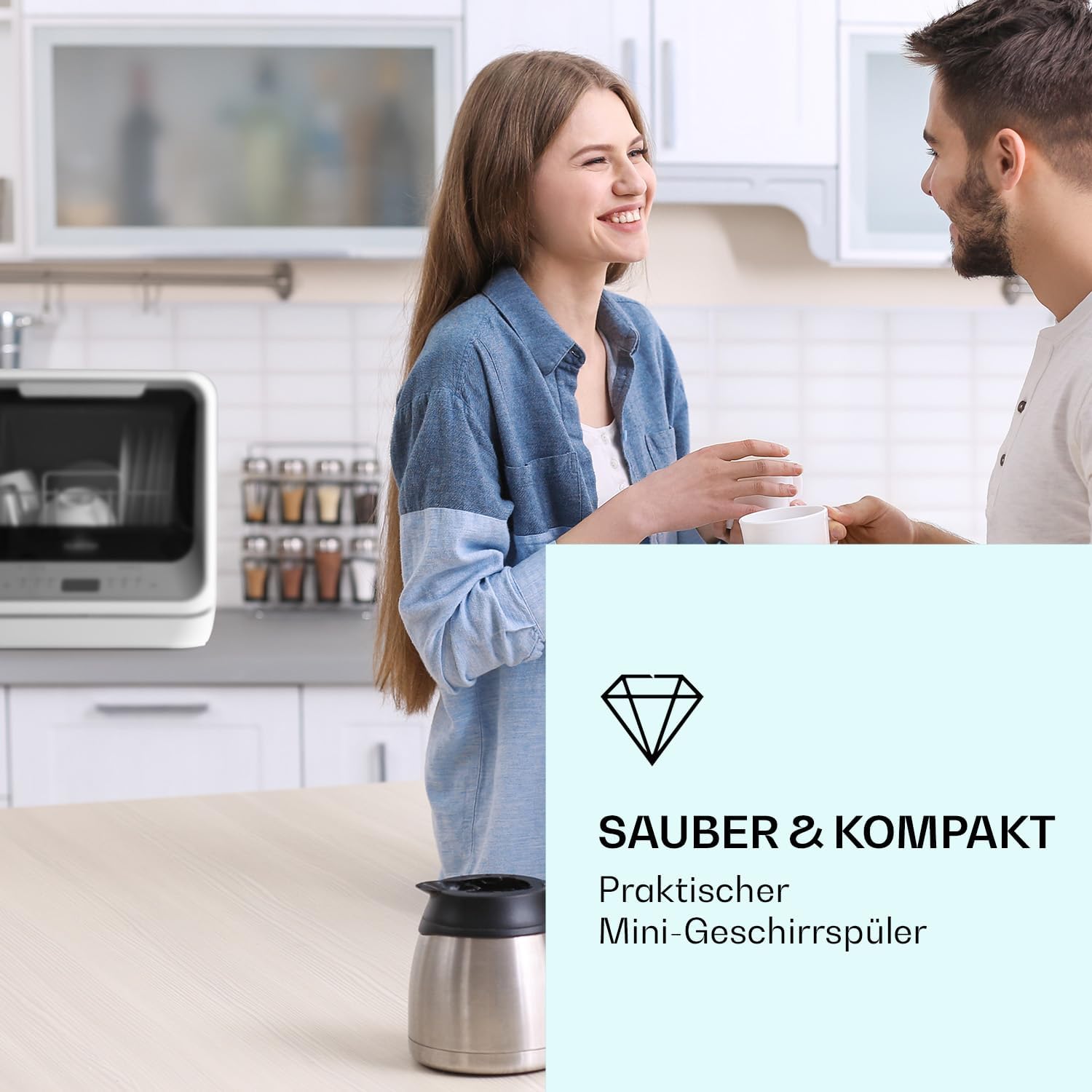 Klarstein  ia Mini Geschirrspüler, Spülmaschine mit Platz für 2 Maßgedecke, 6 Programme, 5 L Wasser benötigt, LED-Display, Touch, Tischgeschirrspüler inkl. Zubehör, schwarz