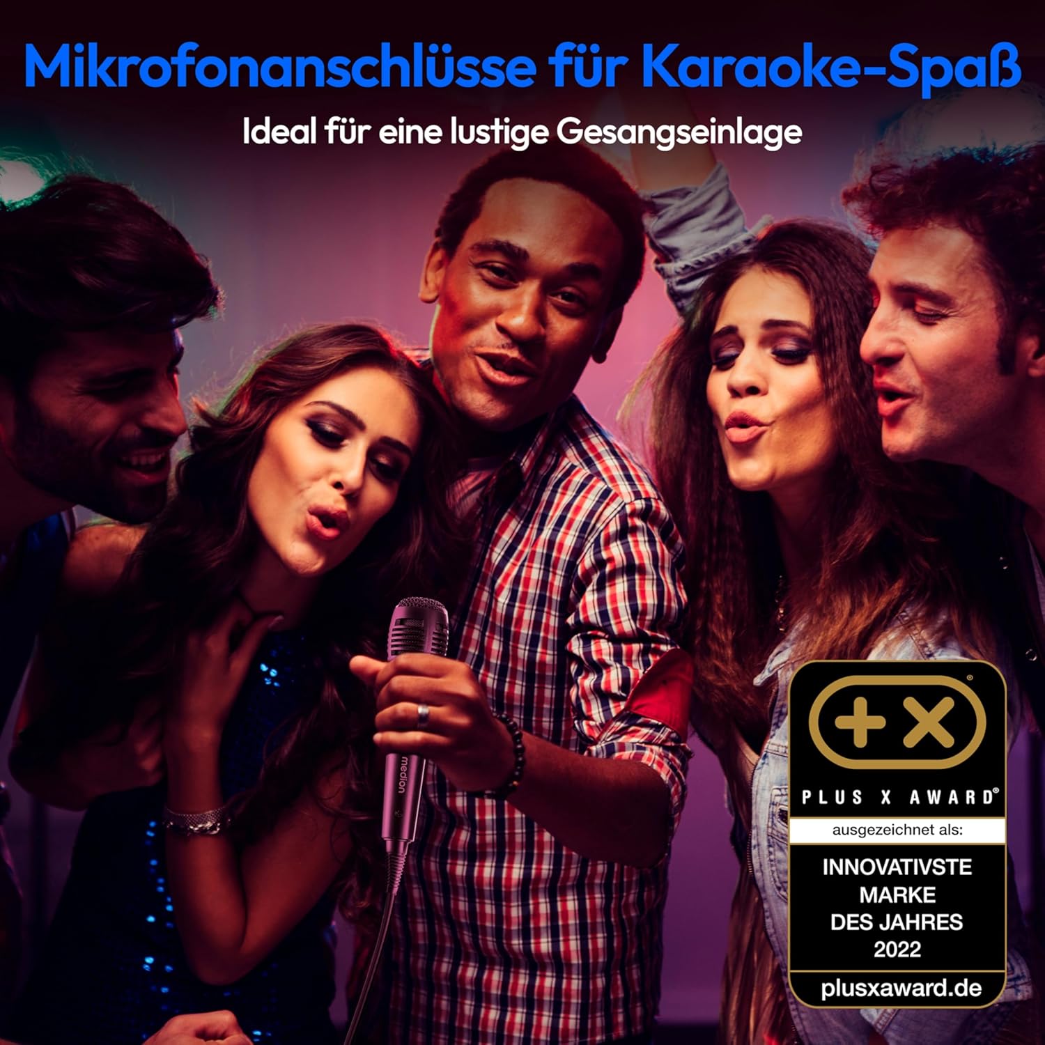 MEDION P61468 Party-Soundsystem (Partylautsprecher inkl. Mikrofon, Karaoke, Akku, UKW Radio, Bluetooth 5.0, Kompaktanlage, 2X 220 Watt, Farbige LED, USB, AUX, 2X Mikrofonanschluss)