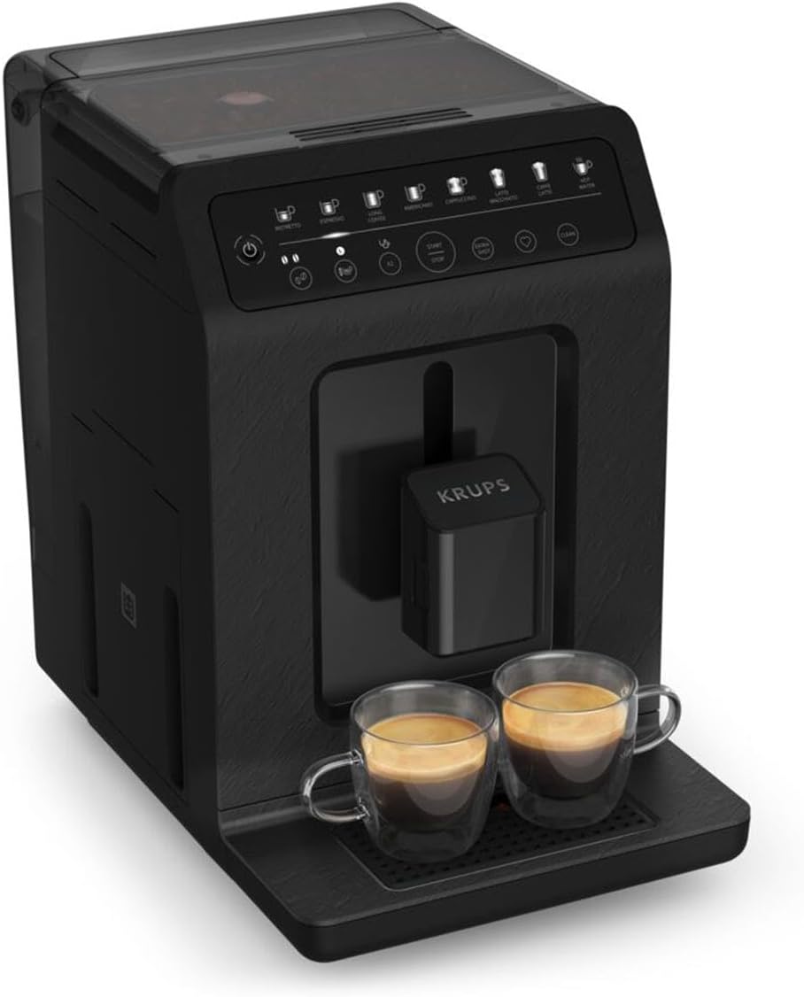 Krups Evidence ECOdesign Kaffeevollautomat mit Milchschlauch, 8 Getränke, 2-Tassen-Funktion, Recyceltes Material, Kaffeemaschine, Weiß/Schiefer, EA897A10
