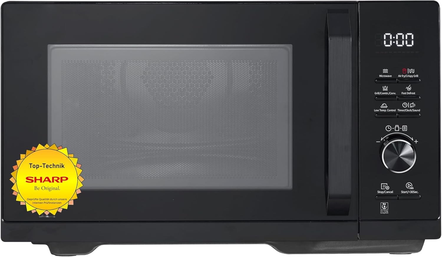 Sharp RCA271TB 5-in-1 Airfry-Mikrowelle 900W, Grill 1000 W, Heißluft & AirFry-Funktion, Konvektion 2100W, 27 L, 28 Autom.pr., Gewicht und zeitgesteuertes Auftauen, Schwarz