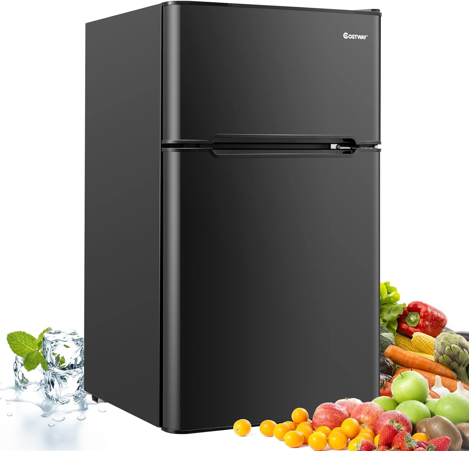 COSTWAY 90L Kühlschrank mit 27L Gefrierfach Kühl-Gefrier-Kombination Standkühlschrank Gefrierschrank mini Kühlschrank (weiß)
