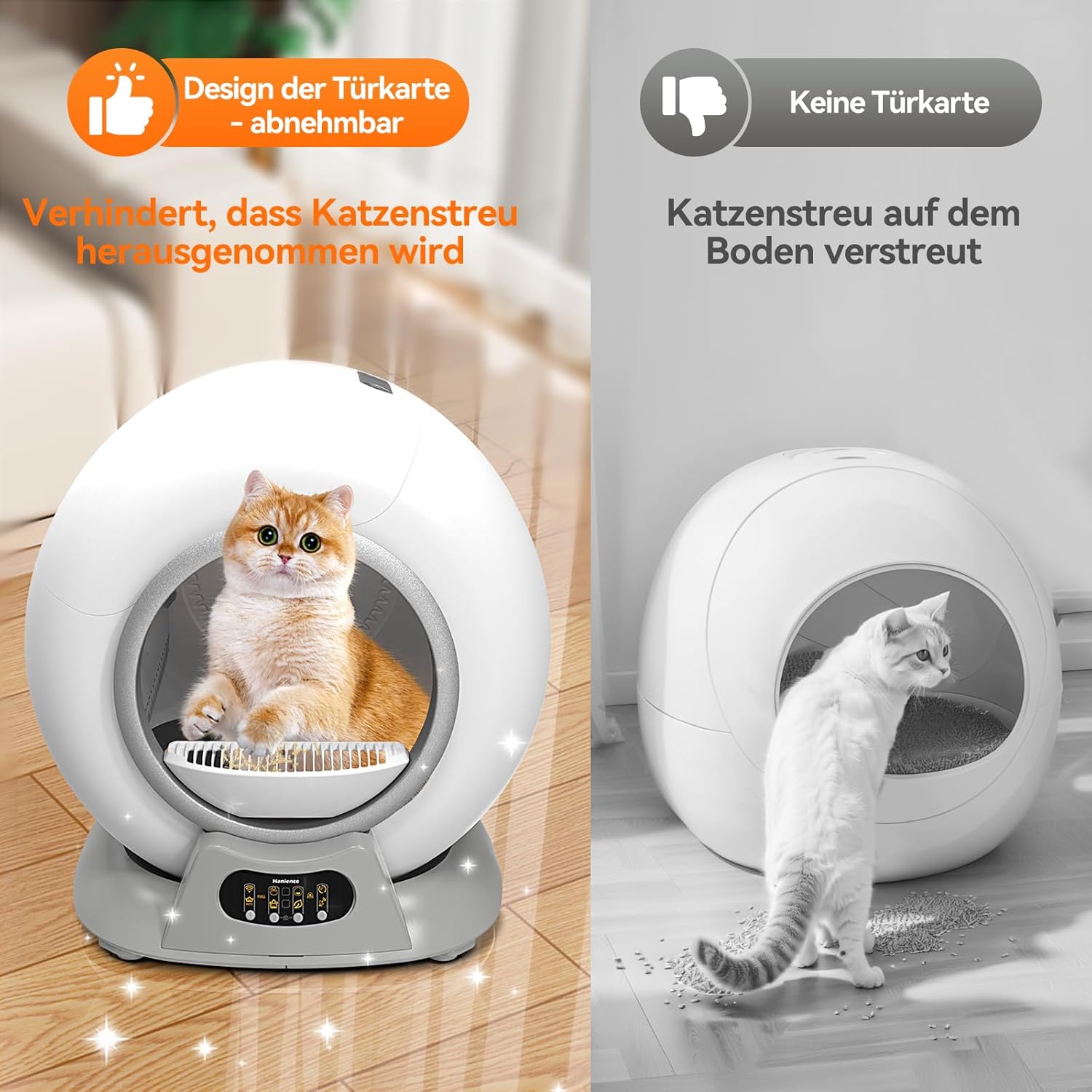 Selbstreinigende Katzentoilette, Katzenklo Selbstreinigend Extra 65L/Abnehmbarer Sandkontrollkasten/Sicherer Alert/APP-Steuerung/Anti-Pinch/Geruchsisolierende Katzentoiletten für Mehrere Katzen Weiß