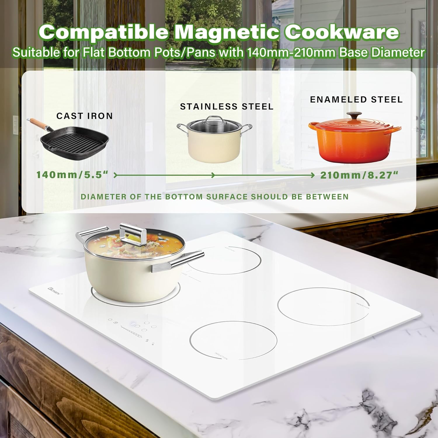 GIONIEN Induktionskochfeld mit Stecker 60cm 16Amp,Integriertes Elektrokochfeld Plug in mit Brückenzone, 4 Kochstellen Herd,weiß,2800W