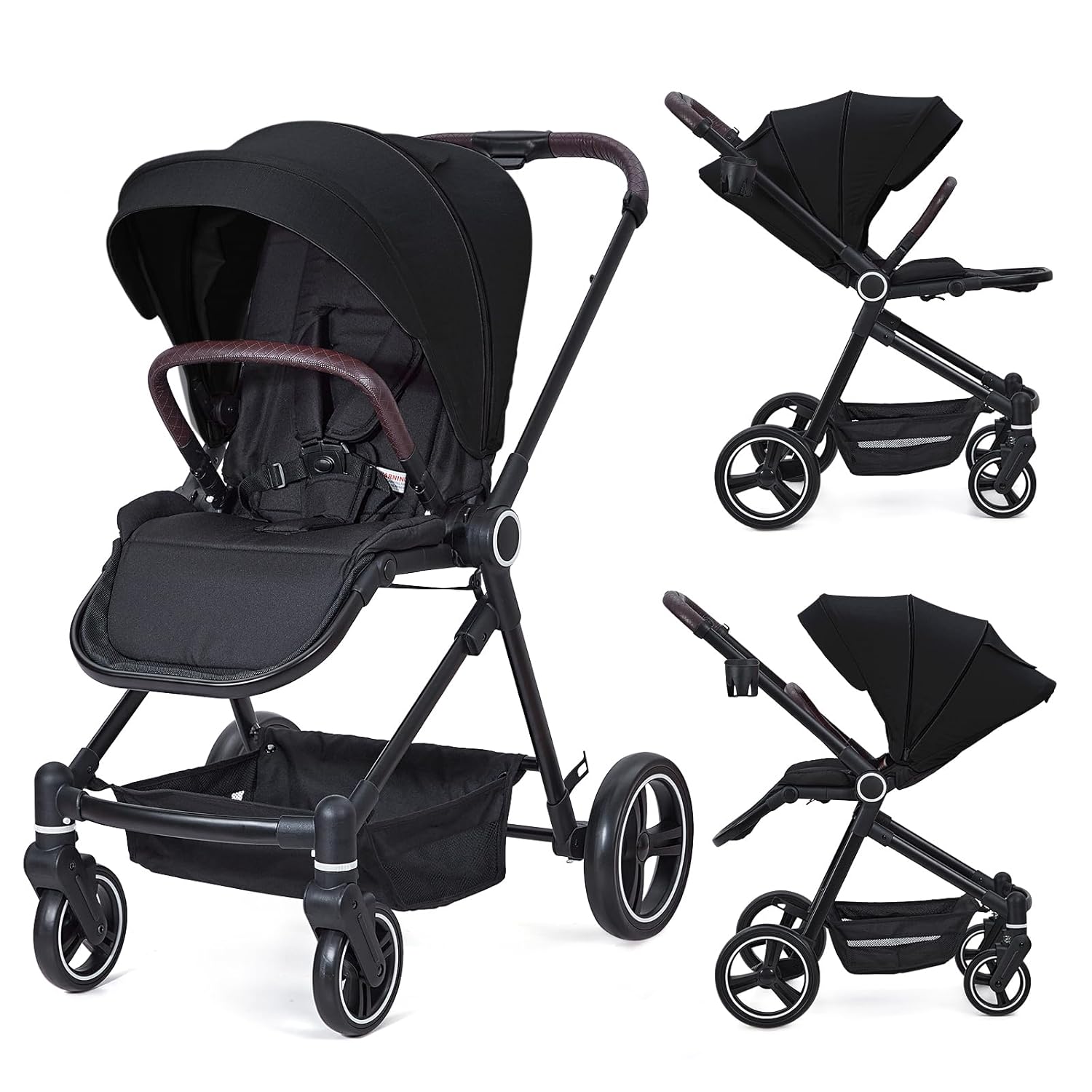 3 in 1 Kinderwagen Set mit umkehrbarem Sport-Sitz, Babywanne & Buggy – Ein-Klick-Zusammenklappbar, Leicht & Tragbar mit Großem Regenschutz