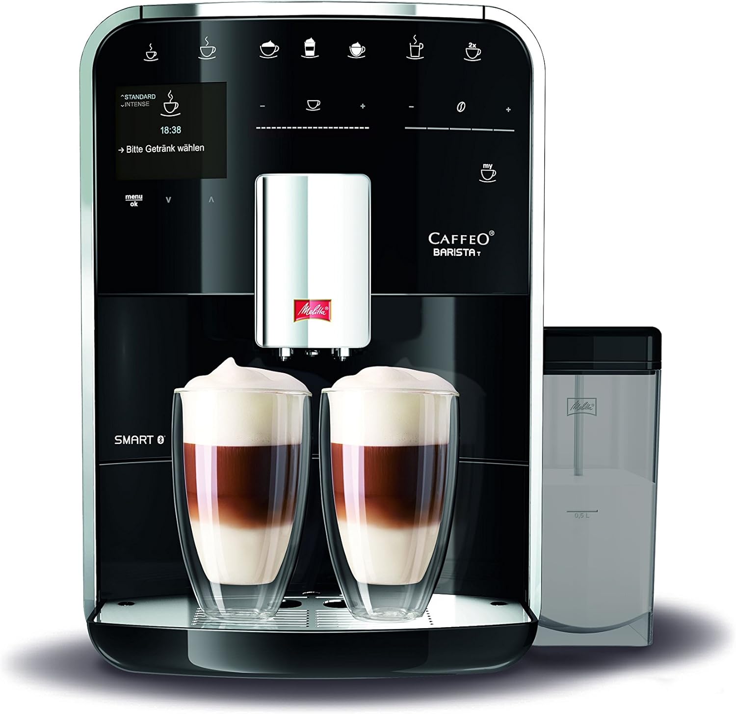 Melitta Barista T Smart - Kaffeevollautomat mit Milchsystem, Kaffeemaschine mit Mahlwerk, für z. B. Cappuccino oder Espresso, App Steuerung möglich, schwarz/silber