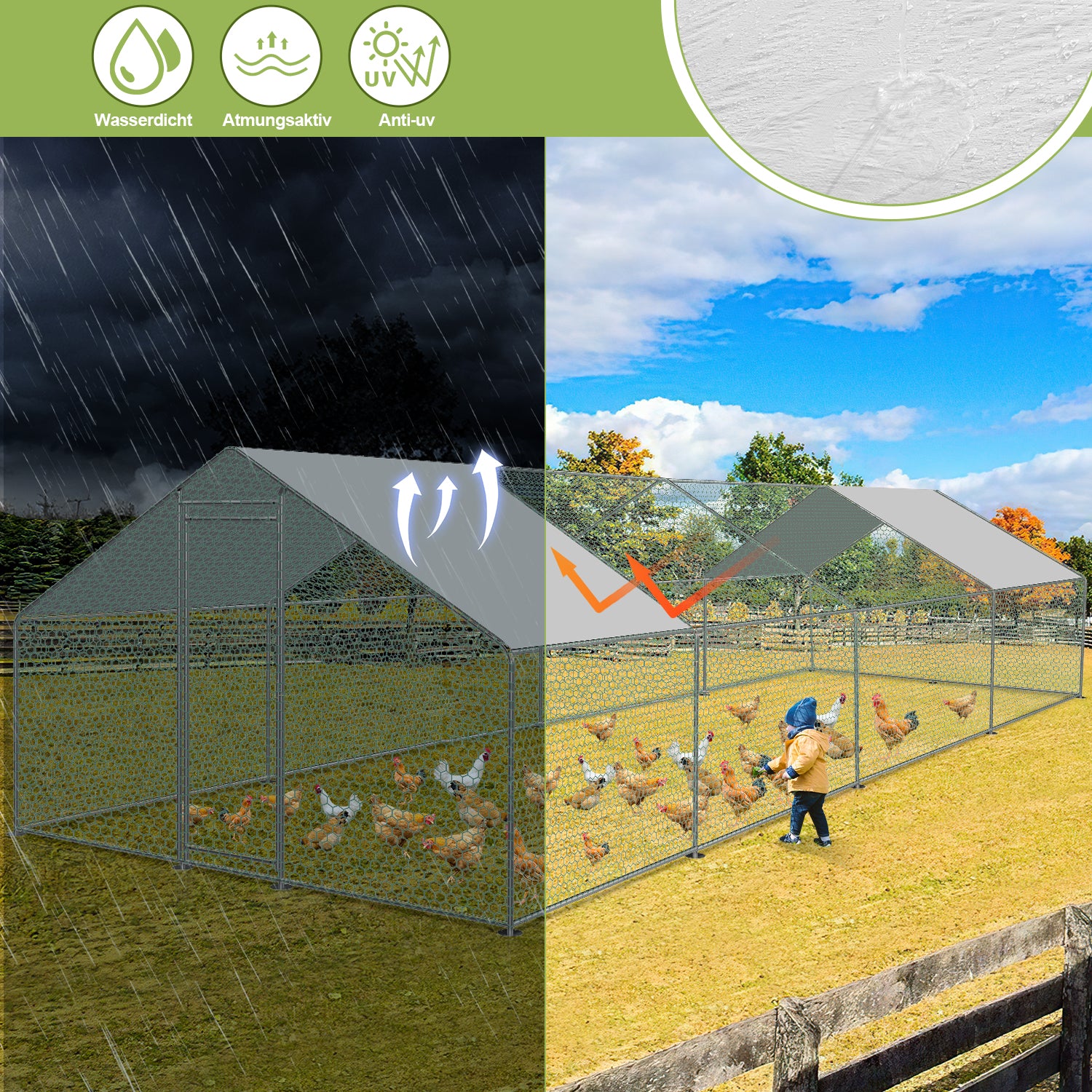 Sonnewelt Hühnerstall mit PE-Farbtuch 3x8x2m
