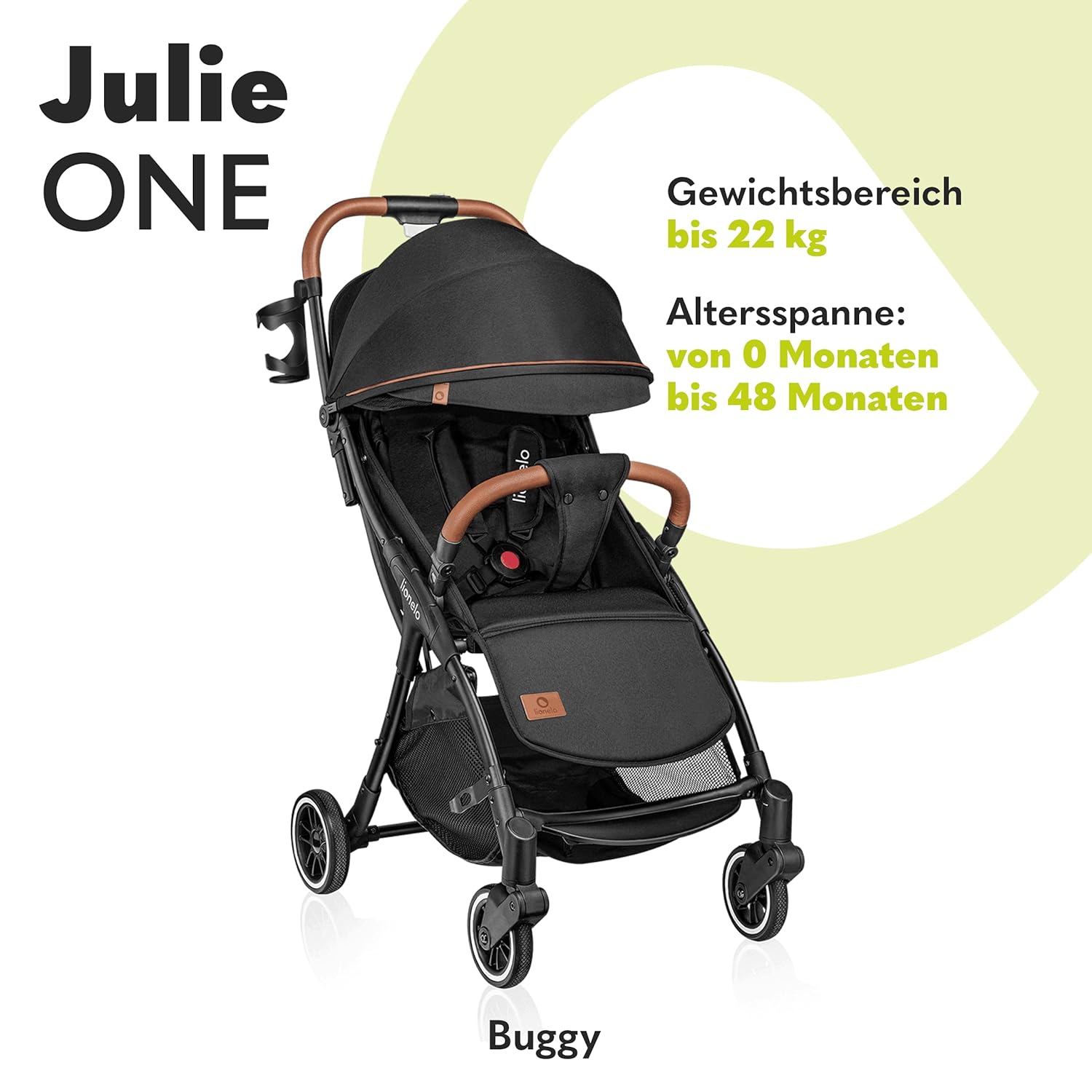 LIONELO Julie One Buggy Kinderwagen bis 22 kg, verstellbare Rückenlehne und Fußstütze, Moskitonetz, Beinwärmer, Getränkehalter und Transporttasche, zusammenklappbar