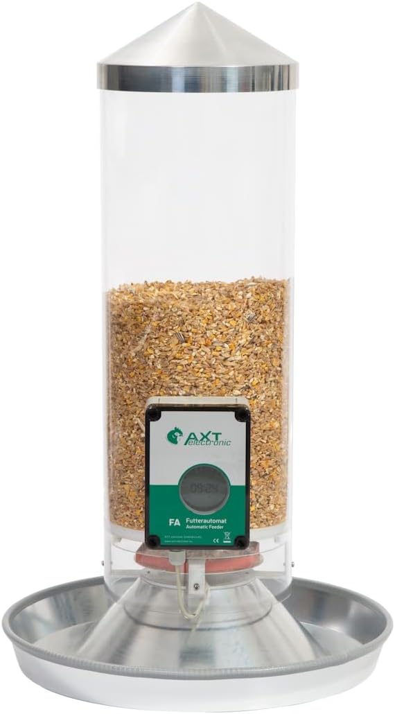 Elektronischer Futterautomat FA2-10 für Hühner und anderes Geflügel, 10 Liter Silo, mit Futtertrog als Standfuß