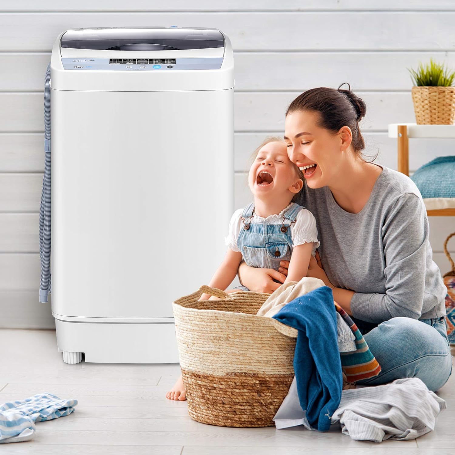 RELAX4LIFE 4,5 kg Vollautomatische Waschmaschine, Waschvollautomat mit Pumpe & Schleuder, Toplader Miniwaschmaschine mit LED-Display & 10 Programmauswahl, 310W/240W, 50 x 50 x 85 cm, Grau