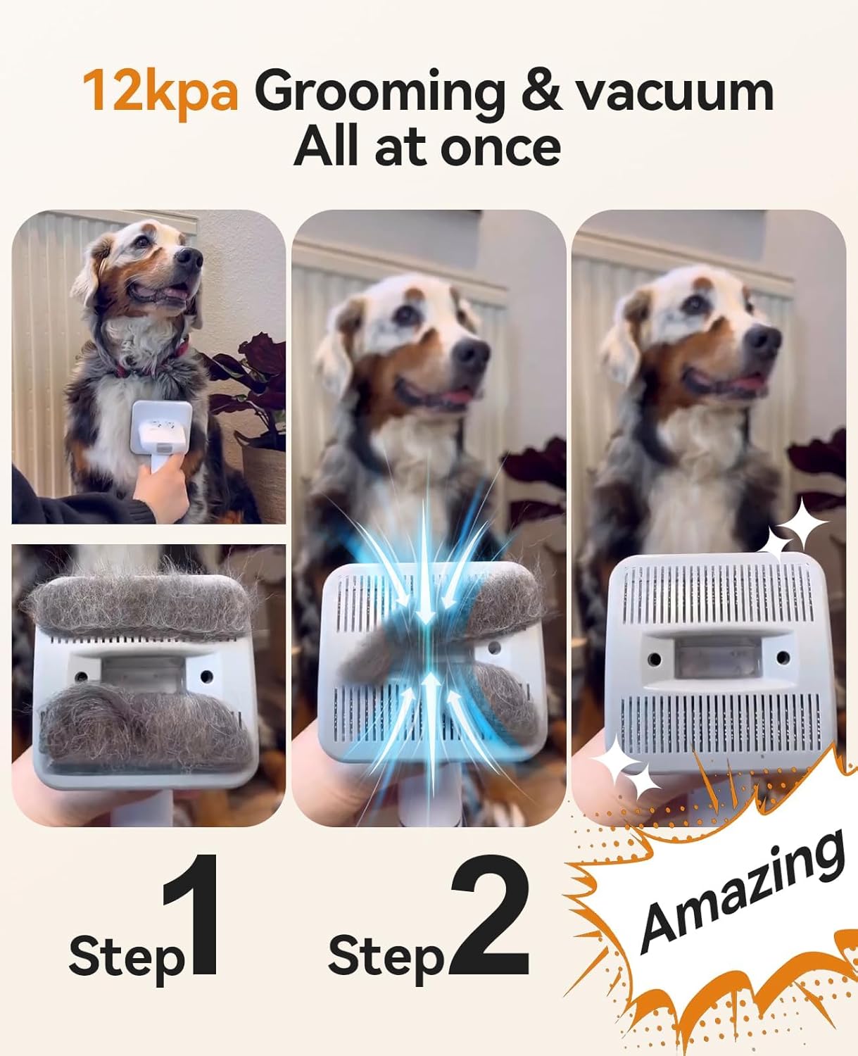 oneisall Hundeschermaschine mit Staubsauger, Super Saugkraft mit 12000 Pa Saugt 99.99% der Tierhaare, Leise Schermaschine Hund Katze Hundehaarschneidemaschine mit 7 Pflegewerkzeugen