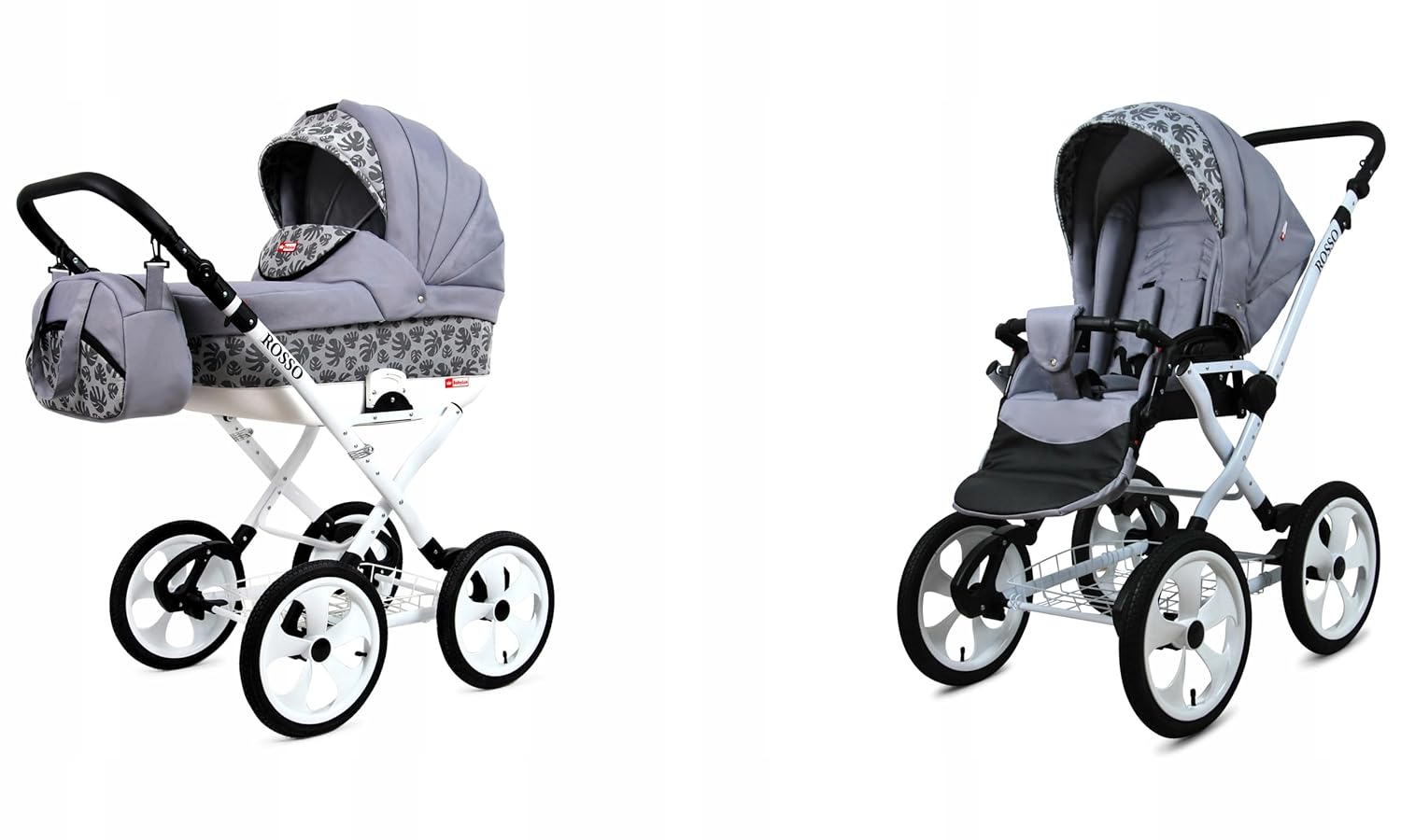 BabyLux® Bambimo Kinderwagen Set 2 in 1 - Rosso - incl. Babywanne, Buggy Sportsitz - Kinderwagenset - Kombikinderwagen mit Wickeltasche, Regenschutz, Moskitonetz, Cupholder usw.