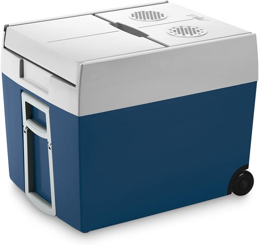 Mobicool MT48W AC/DC - elektrische Kühlbox mit Rollen passend für eine komplette Getrnkekiste / Bierkiste, 48 Liter, 12 V und 230 V für Auto, Lkw, Boot, Reisemobil und Steckdose, Blau