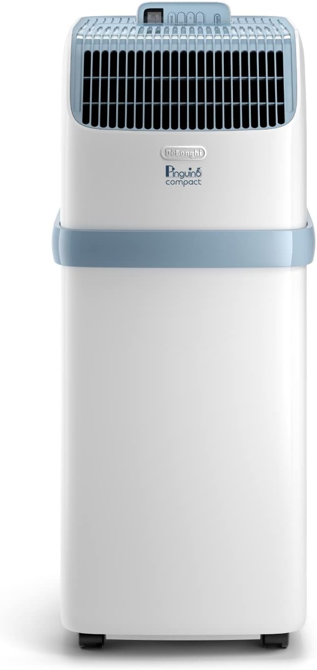 De'Longhi Pinguino PAC EM82, Mobile Klimaanlage für Rume bis zu 80 m, 9.400 BTU, 2,4 kW, 63 dB, Entfeuchtungsfunktion, Energieklasse A, 24h-Timer, Wei