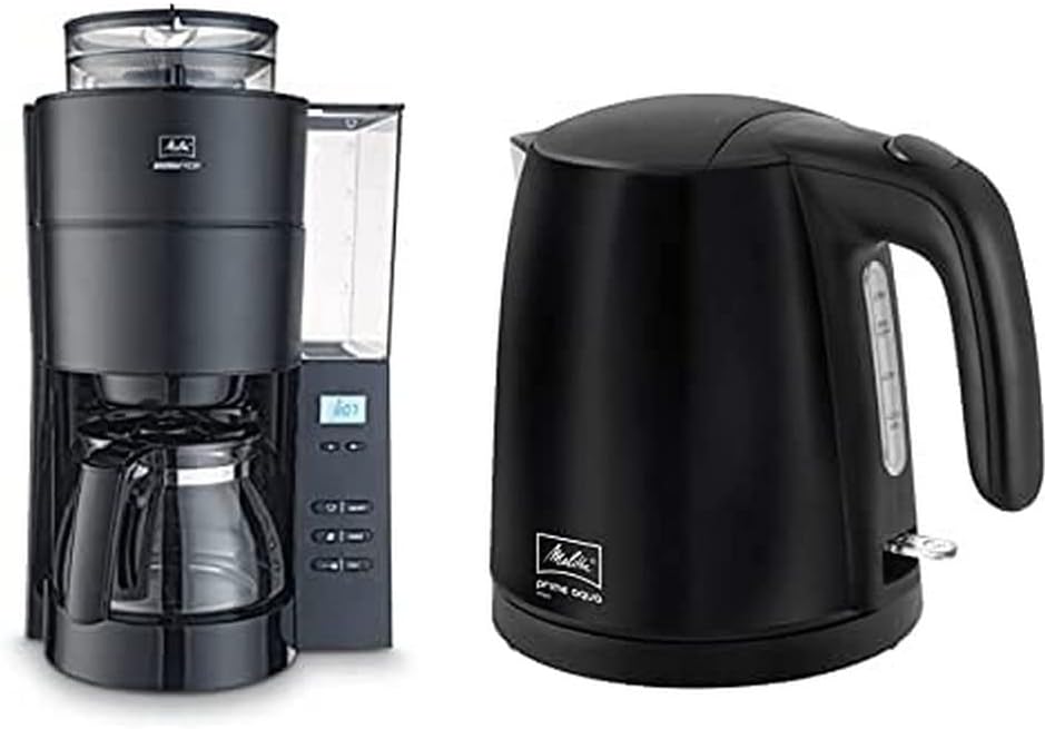 Melitta AromaFresh - Filterkaffeemaschine - mit Glaskanne - integriertes Mahlwerk - Timer Funktion - 10 Tassen - Pure Black