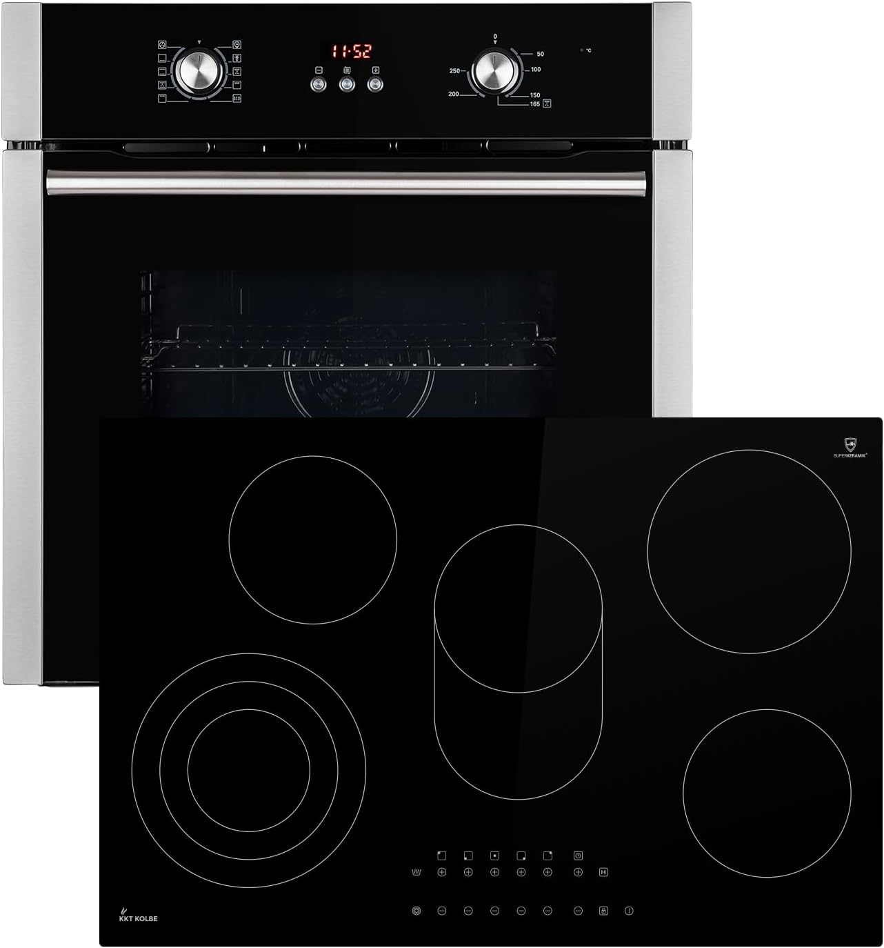 Autarkes Herdset: 60cm Einbaubackofen BO8805SS + 59cm Kochfeld CH5901RL | Grill | Heißluft | Automatik-Timer | 2-fach Wärmeschutzverglasung | Kindersicherung | Knebelbedienung | SET8805CH59RL