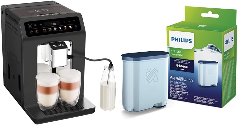 Krups Evidence One Kaffeevollautomat mit Milchschlauch, 12 Getränke, 2-Tassen-Funktion, Farbdisplay, Kaffeemaschine, TÜV-Siegel, Schwarz, EA895N10, Meteor Graphit