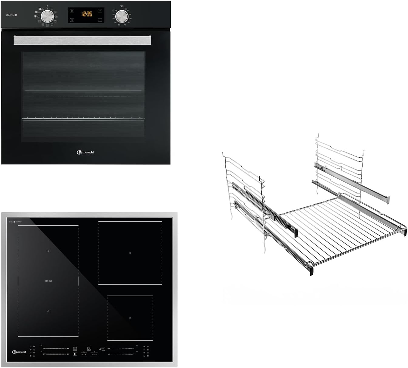 Bauknecht BAKO 566 IND Herd-Kochfeld Kombination/Induktionsfeld (60 cm) / Heißluft/Gentle Steam/Maxi Cooking/My Menue/Kochzonen mit Booster- Funktion/Backauszug auf 2 Ebenen, Edelstahl