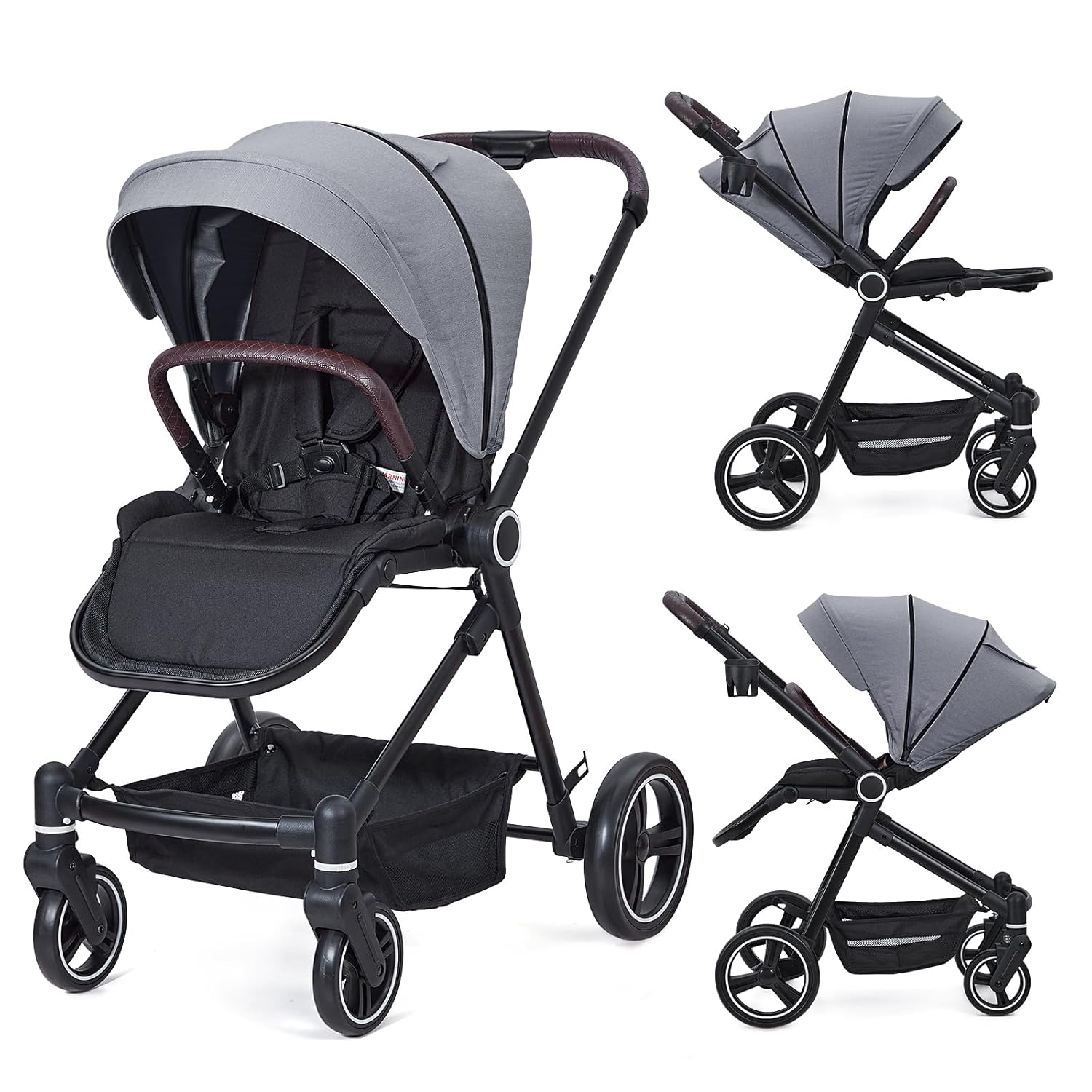 3 in 1 Kinderwagen Set mit umkehrbarem Sport-Sitz, Babywanne & Buggy – Ein-Klick-Zusammenklappbar, Leicht & Tragbar mit Großem Regenschutz