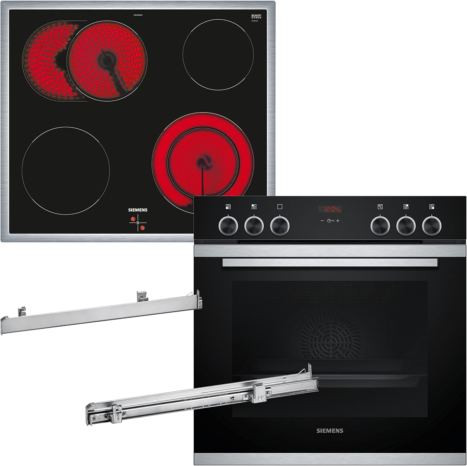 Siemens EQ311KA1ZM Einbau-Herd-Set iQ300, Integrierbare Herd-Kochfeld-Kombination 60 cm breit, Dampfunterstützung, Schnellaufheizung, 3D Heißluft, Bräterzone, Schwarz