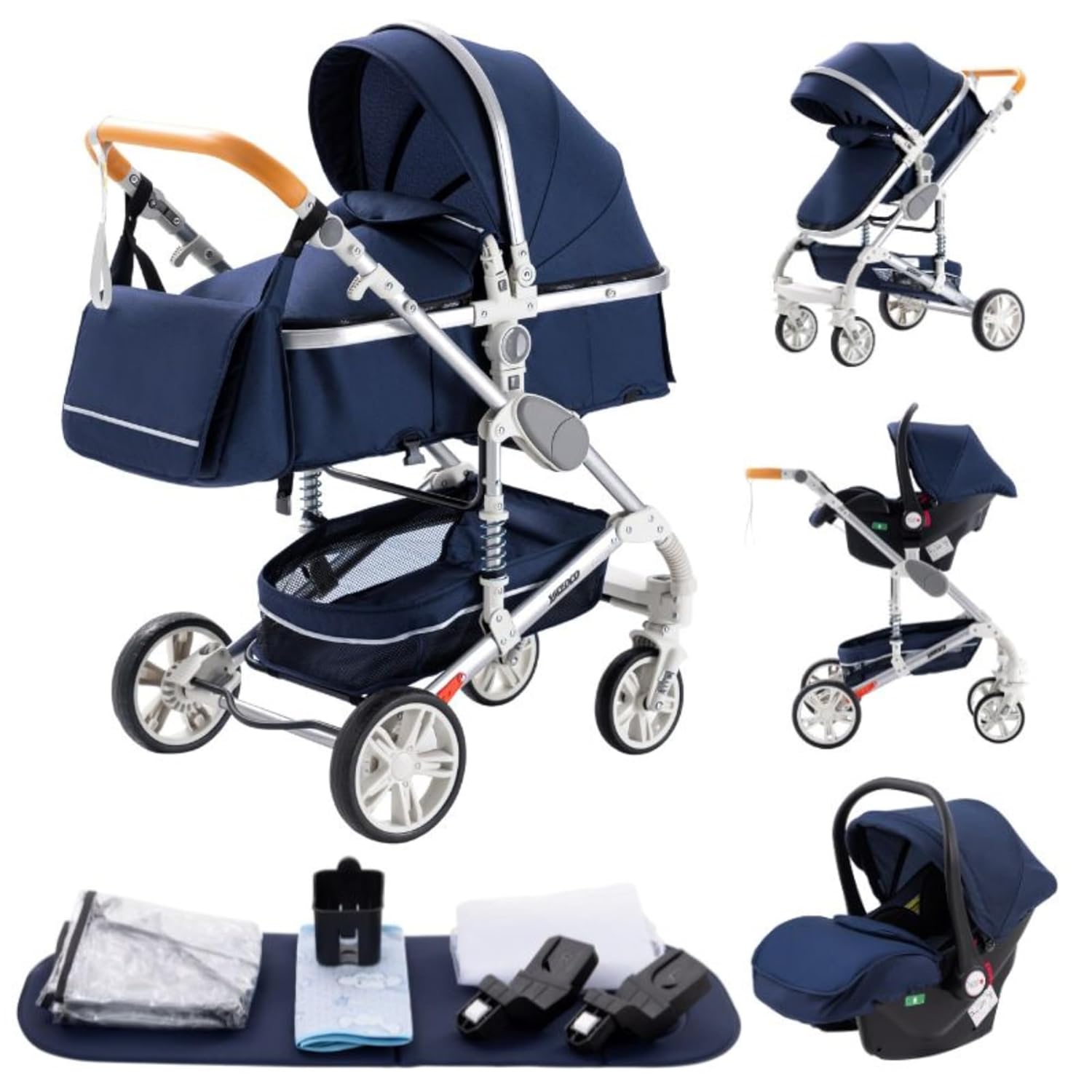 YAZOCO kinderwagen 3 in 1 Buggy Babybett Komplett Set Einem Klick Zusammenklappbarer Kinderwagen, KombiKinderwagen Aluminiumrahmen für Neugeborene Sitzzubehör (1 schwarz)