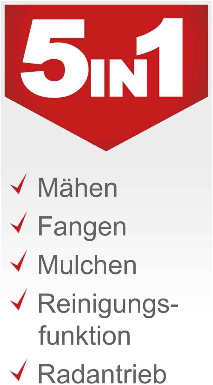 Scheppach Benzin Rasenmäher MS150-42 - 3,5PS | Schnittbreite 42cm | Radantrieb | Stahlgehäuse | Reinigungsfunktion | Mulchfunktion | 45 Liter Fangkorb | Höhenverstellung in 7 Stufen (25-75mm)