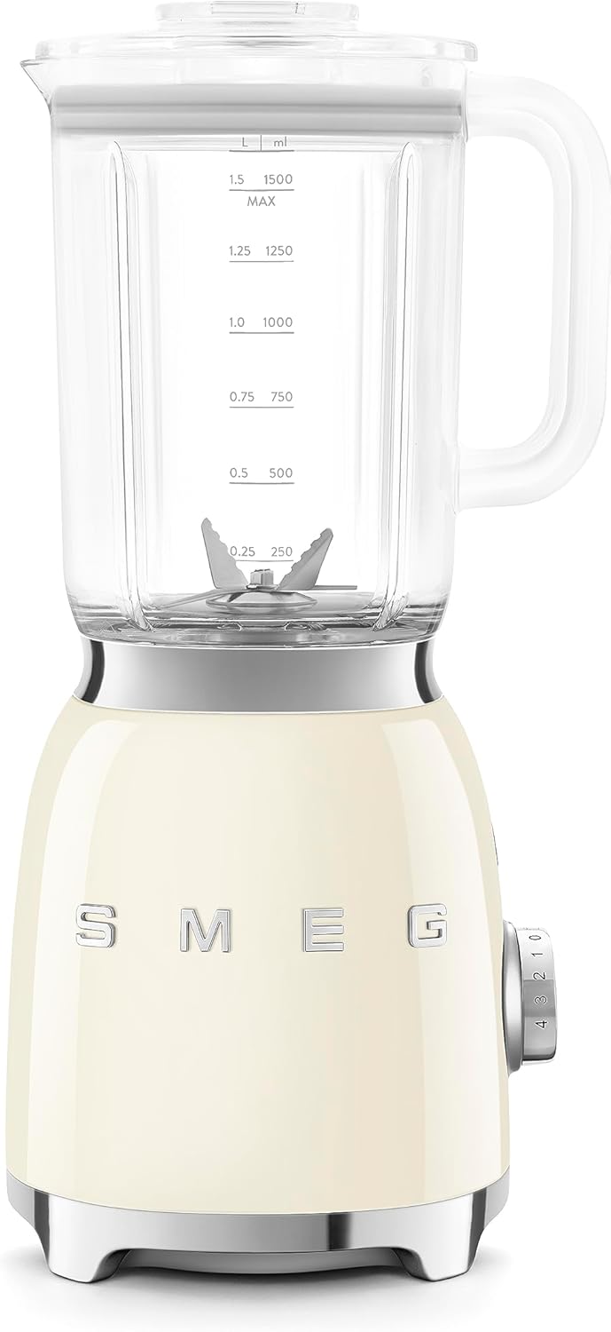 Smeg, BLF03CREU, 1,5 l Standmixer, 4 -Geschwindigkeitsstufen, 4 Automikprogramme, Abnehmbare Doppelklinge, Deckelöffnung transparent mit Dosierkappe, rutschfest, 800W, Creme