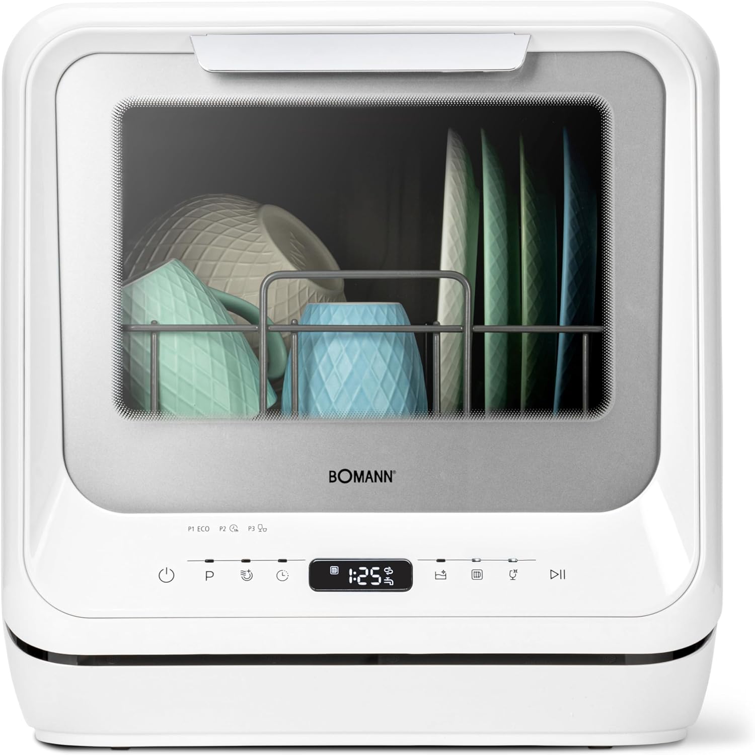 Bomann® Tischgeschirrspüler mit 5L Wassertank | ohne Wasseranschluss nutzbar | Mini Geschirrspüler | 5 Programme | Mini Spülmaschine 1-24 h Startvorwahl | Spülmaschine klein Tischspülmaschine TSG 5701