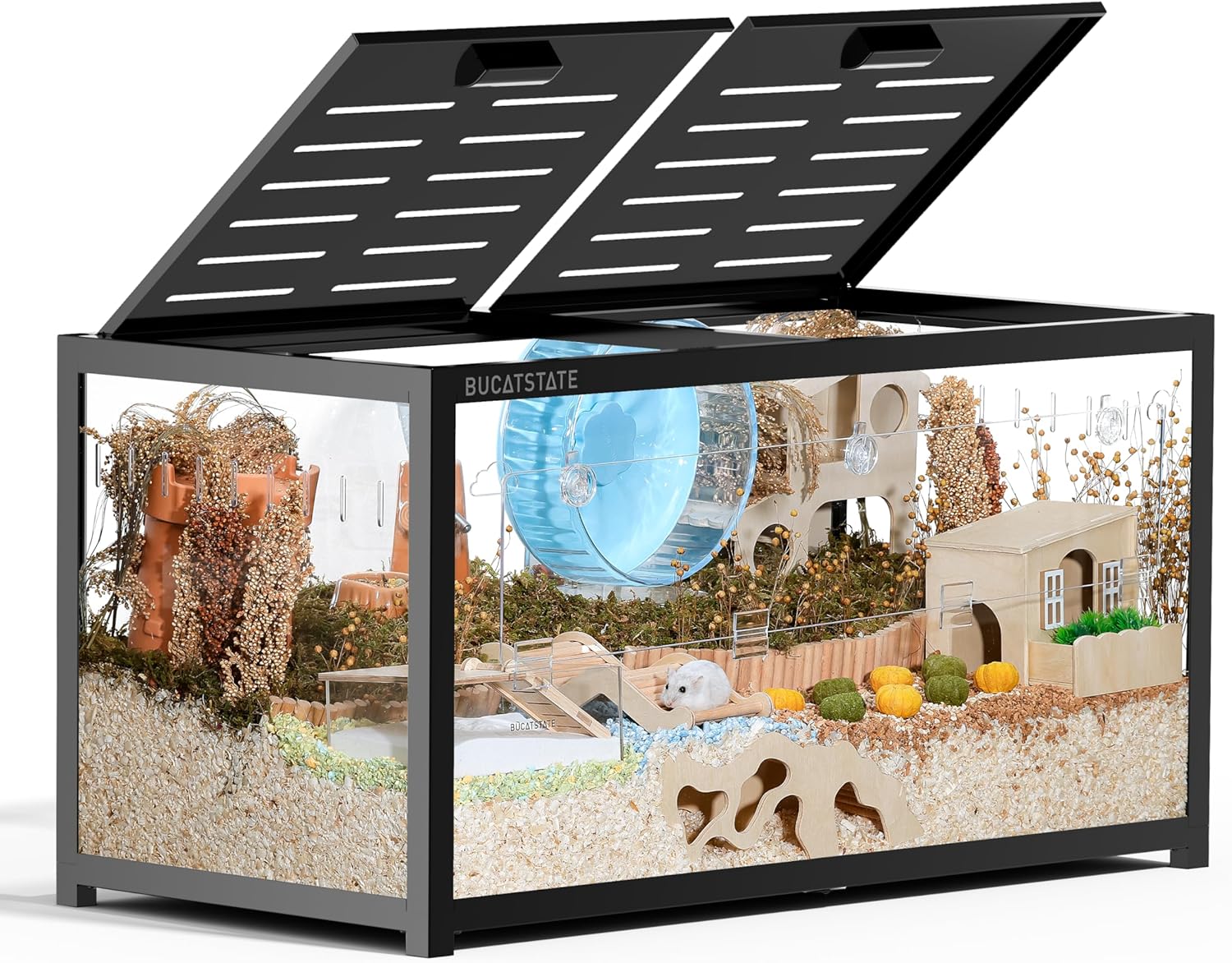 BUCATSTATE Hamsterkäfig 3,0: Metall Rattenkäfig Kleintierkäfig Groß Stapelbar mit Einfacher Montage 120L x 60W x 62H cm für Nager, Mäuse, Zwerghamster (0,72m², Weiß)