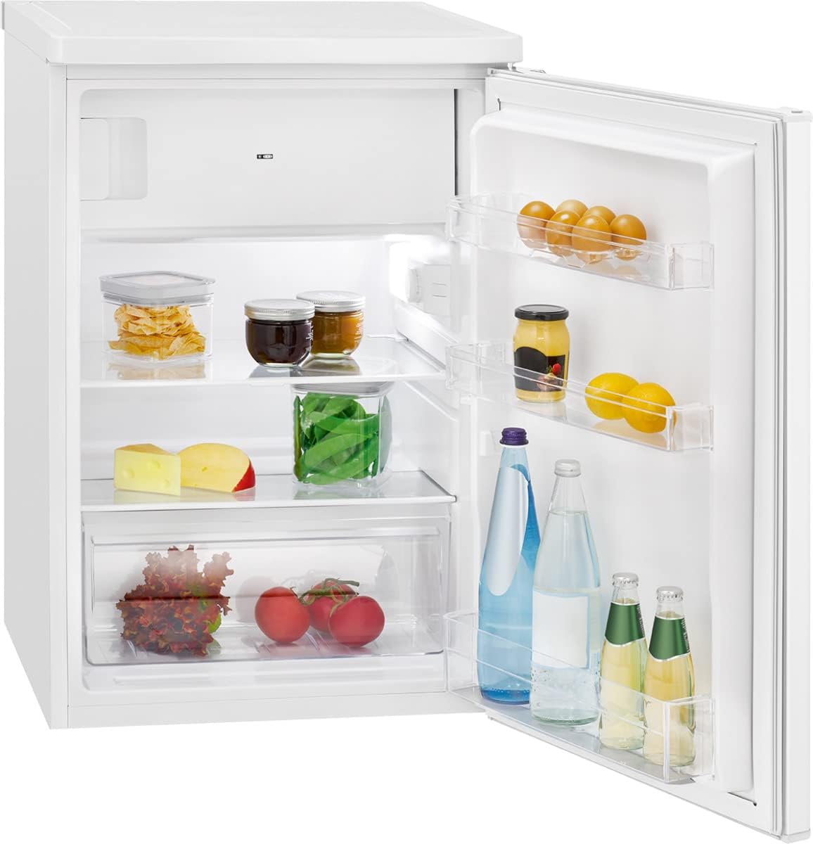 Bomann® Kühlschrank mit Gefrierfach klein | Kühlschrank 2 Ablagen | leise | mit 4-Sterne Gefrierfach | Kühlschrank klein mit Obst- und Gemüsefach | Türanschlag wechselbar | KS 7251 weiß