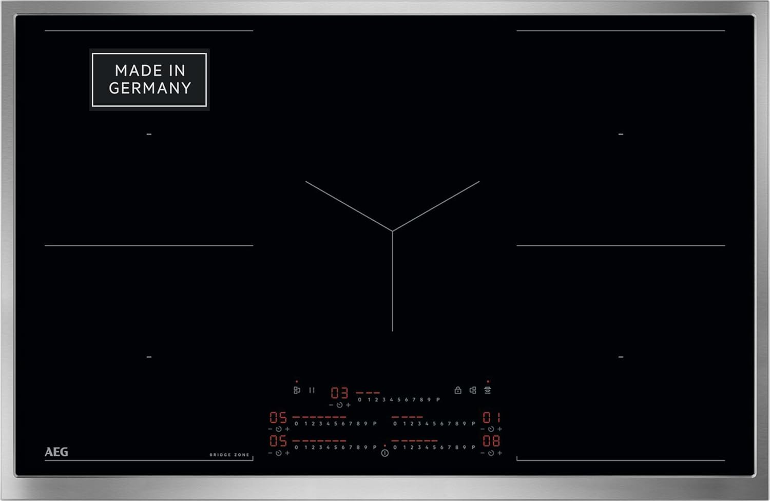 AEG Induktionskochfeld autark 80cm mit Dunstabzug / Made in Germany / 4 Flex-Kochzonen mit Bridge (Kombination 2er Zonen) / Auto-Funktion des Dunstabzugs / Aktivkohlefilter / COLI84COXB