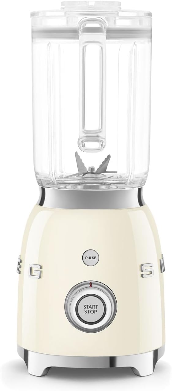 Smeg, BLF03CREU, 1,5 l Standmixer, 4 -Geschwindigkeitsstufen, 4 Automikprogramme, Abnehmbare Doppelklinge, Deckelöffnung transparent mit Dosierkappe, rutschfest, 800W, Creme
