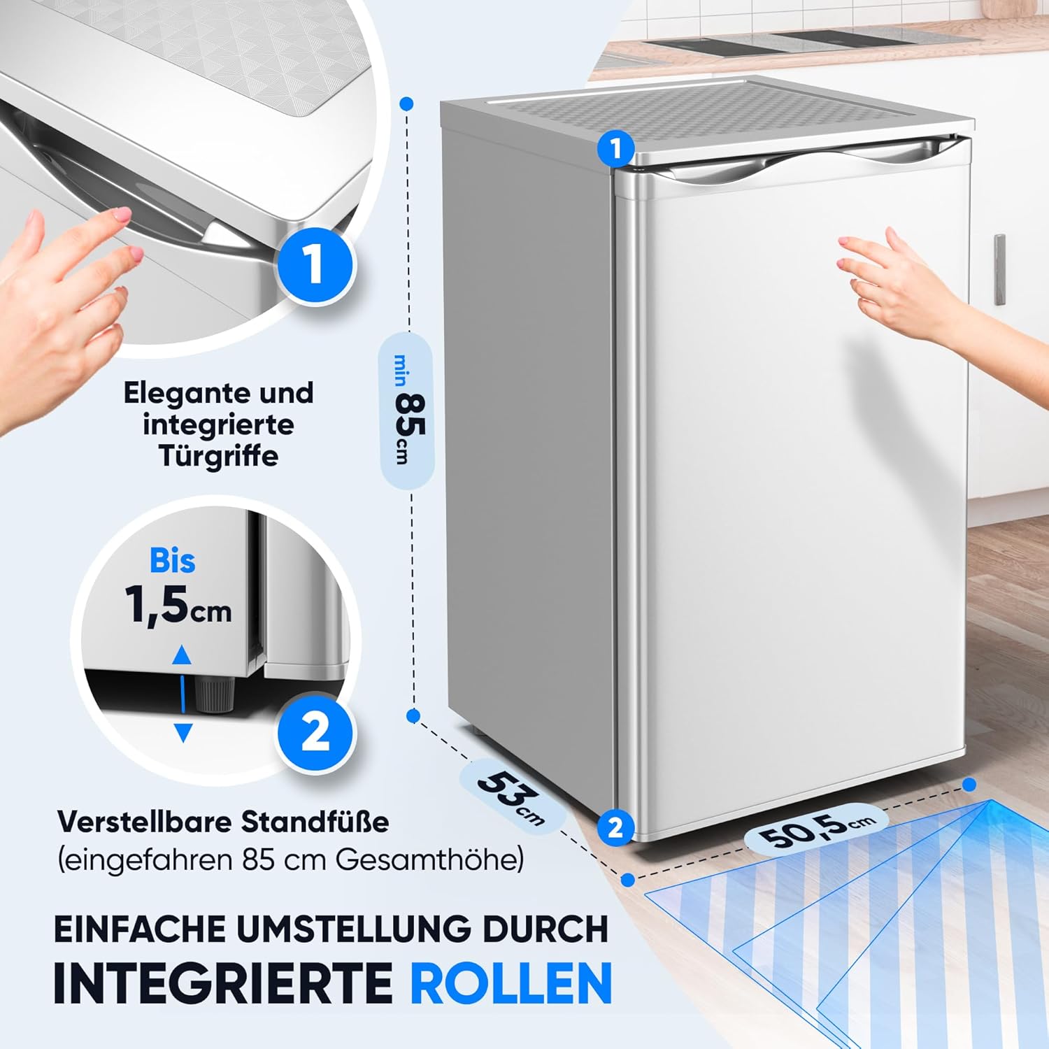 Stillstern Gefrierschrank C (73L) 4-Sterne-Gefrierfach -18°C, geringer Energieverbrauch, 3 Fächer, stufenlos regelbare Temperatur, wechselbarer Türanschlag, Gefrierschrank Klein, Tiefkühlschrank