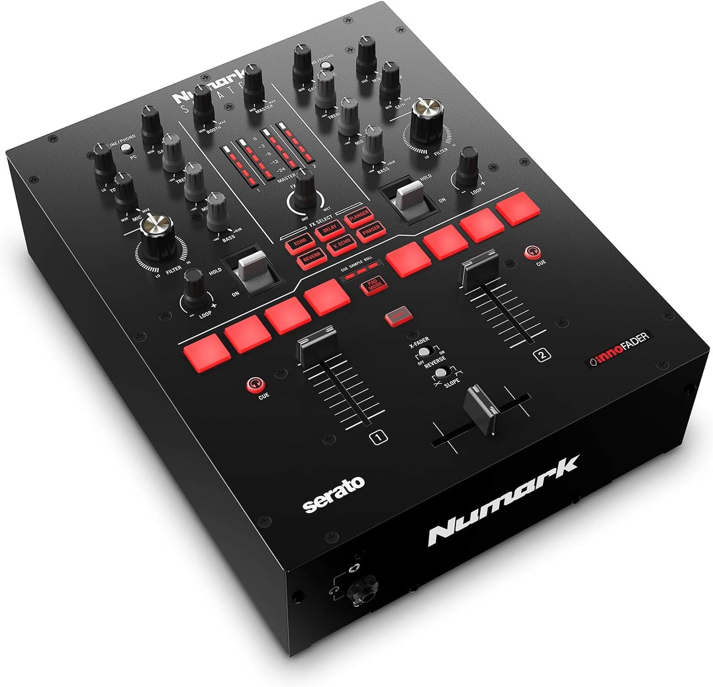 Numark Scratch - Zweikanal DJ Scratch Mixer mit Serato DJ Pro, Innofader Crossfader, DVS-Lizenz, 6 Direktzugriffseffektwählern und Performance Pads