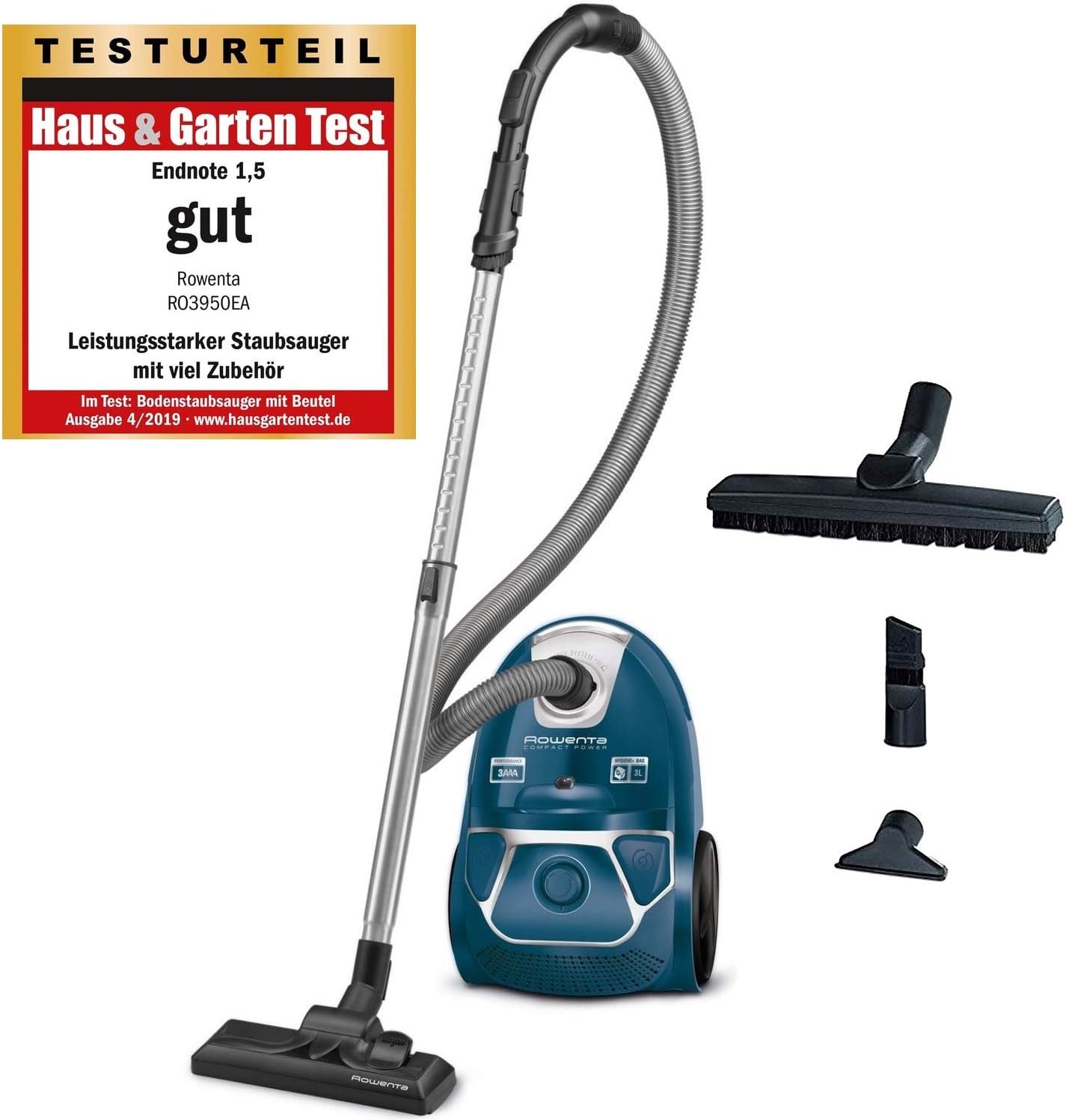 Rowenta RO3950 Staubsauger mit Beutel + 4er Pack Swirl R 39 Staubsaugerbeutel für Dauerhaft hohe Saugleistung, 3L Beutelvolumen, 750 W = 2000W, extrem leise, Hygienefilter, mit Parkettdüse