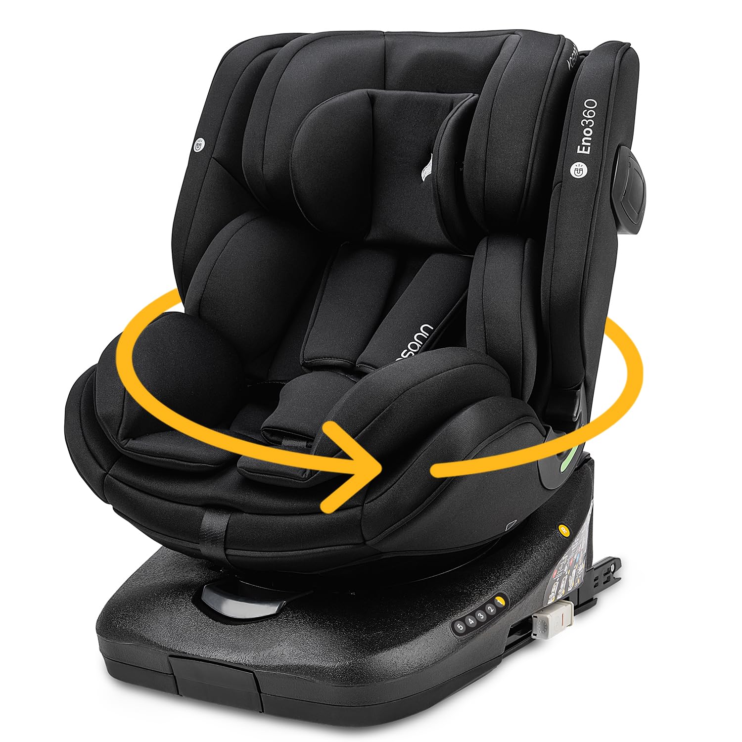 Osann Eno360 i-Size, drehbarer Kindersitz 40-150 cm, Reboarder mit Isofix, Baby Autositz – All Black