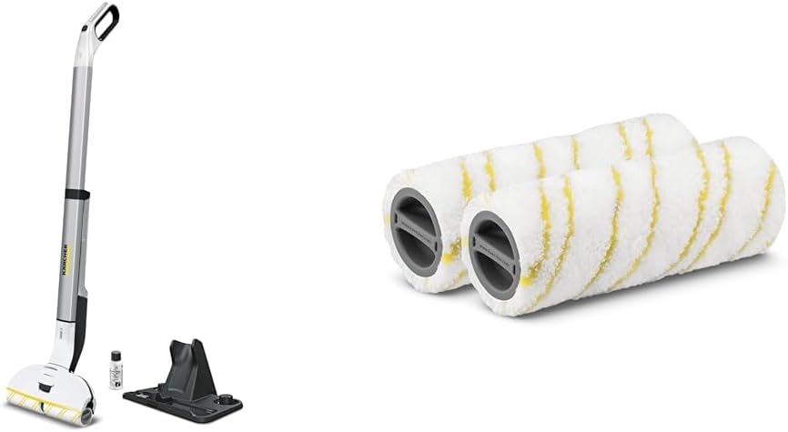 Krcher Elektrischer Wischmopp EWM 2, kabelloser Bodenreiniger mit 2 rotierenden Mikrofaserwalzen, Akkulaufzeit: ca. 20 min, Flchenleistung pro Akkuladung: ca. 60 m, Wei